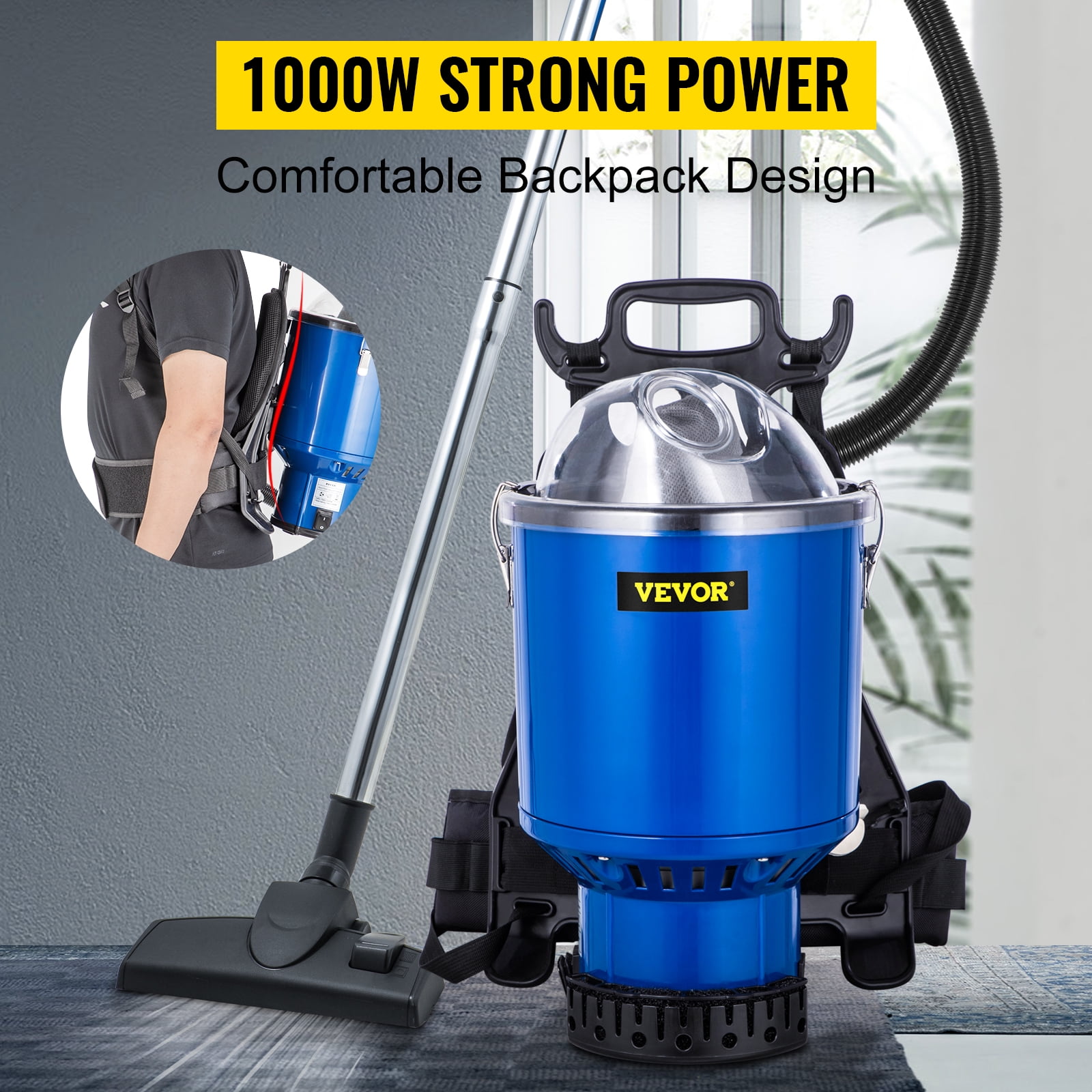 VEVORbrand Commercial Vacuum Cleaner, 5 in 1 HEPA Backpack Vacuum Cleaners, 3.6qt Lightweight Filtration Backpack Vacuum, Commercial Industrial Backpack Vacuum with Telescoping Wand, Tool Kit, Corded - Image 6