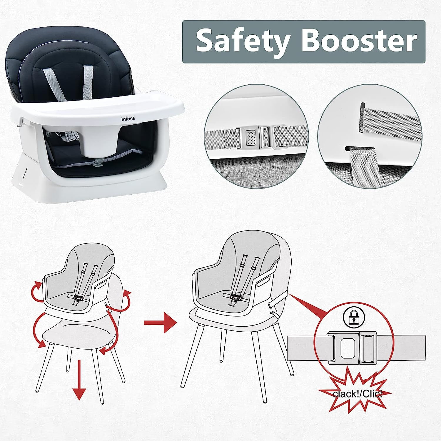 OLAKIDS 8 in 1 Baby High Chair, Convertible Highchair for Babies and Toddlers, Infant Dining Booster Seat, Building Block Table, Kids Stool Table Chair Set with Removable Tray (Black) - Image 9