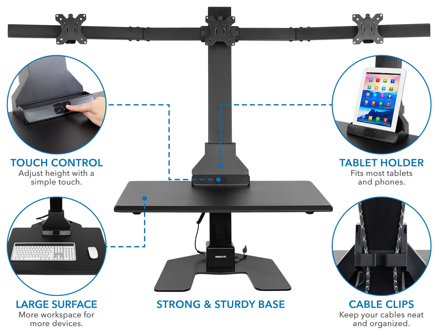 Mount-It! Triple Monitor Electric Standing Desk Converter | Stand-Up Computer Workstation with Three Monitor Mount - Image 4