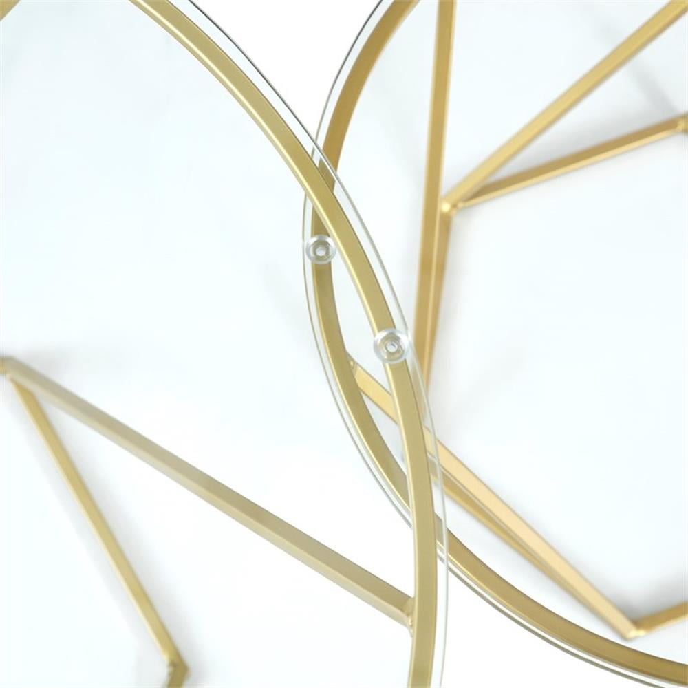 Walker Edison Round Glass Top Nesting Coffee Table Set with Gold Base - Image 5