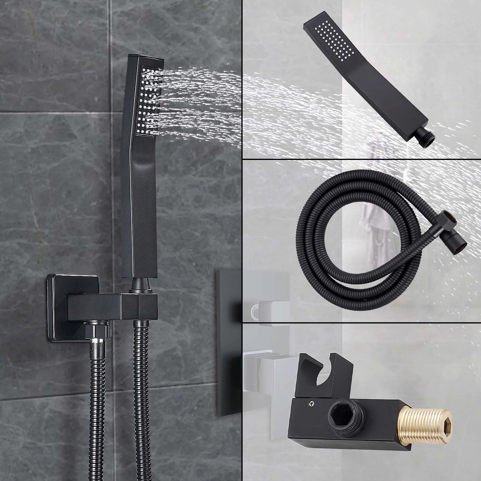 Zovajonia Matte Black Shower System 8 Inches Shower Faucet Set, Rain Shower Head with Handheld Spray Bathroom Wall Mount Shower Fixtures - Image 5