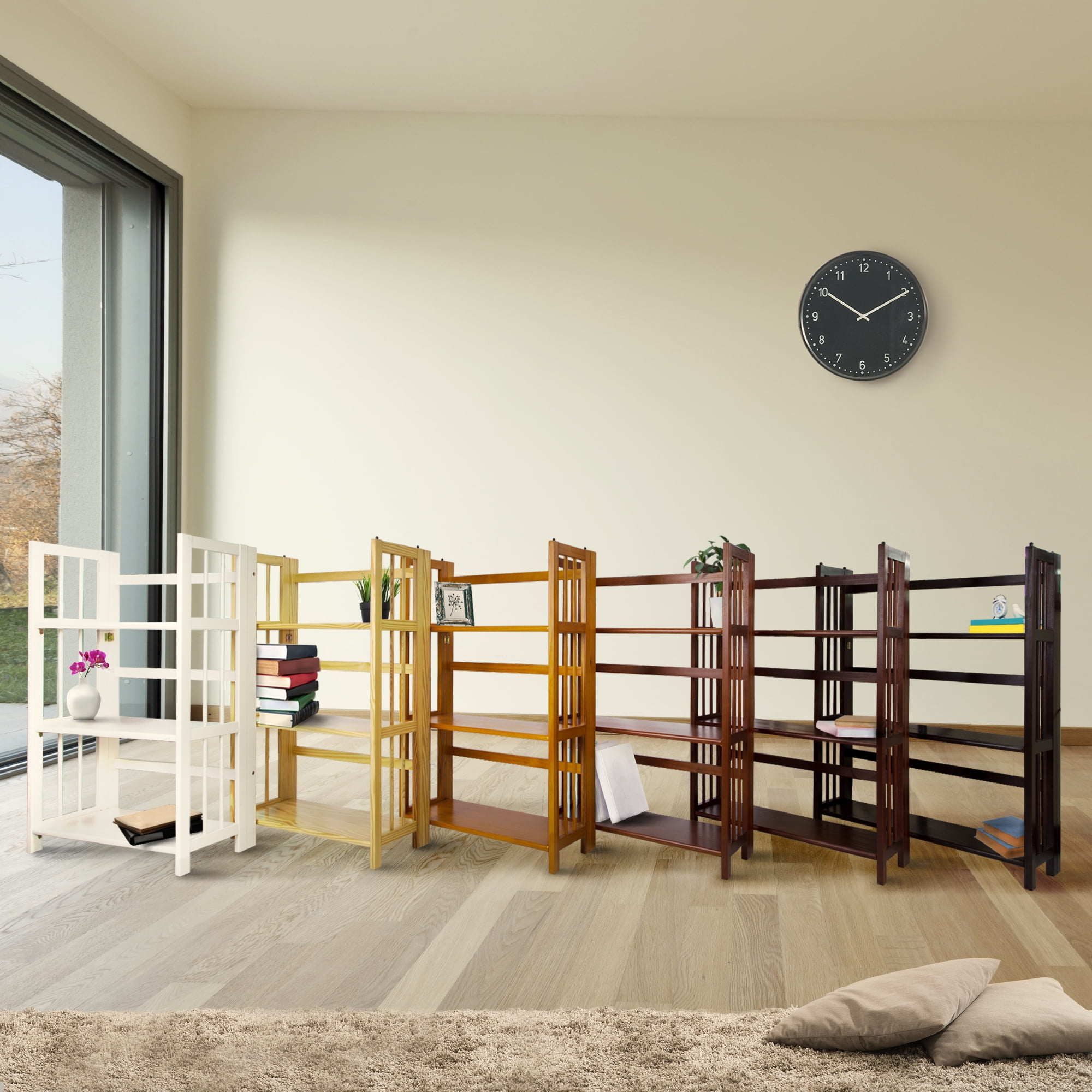 3-Shelf Folding Stackable Bookcase 27.5" Wide-Walnut - Image 13