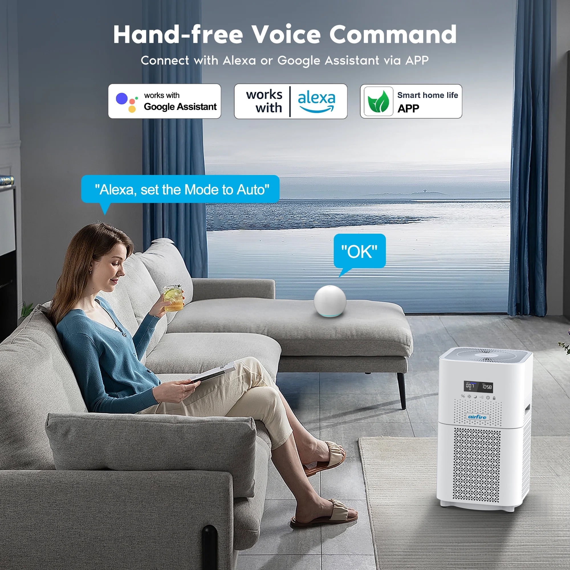 Airfire Air Purifier for Home Large Rooms, up to 2500 Sq. ft Smart WiFi Air Cleaner, Air Purifiers for Allergies and Asthma, H13 True HEPA Filter for Pet Hair, Allergens, Smokers, Odors, Dust, Pollen - Image 9