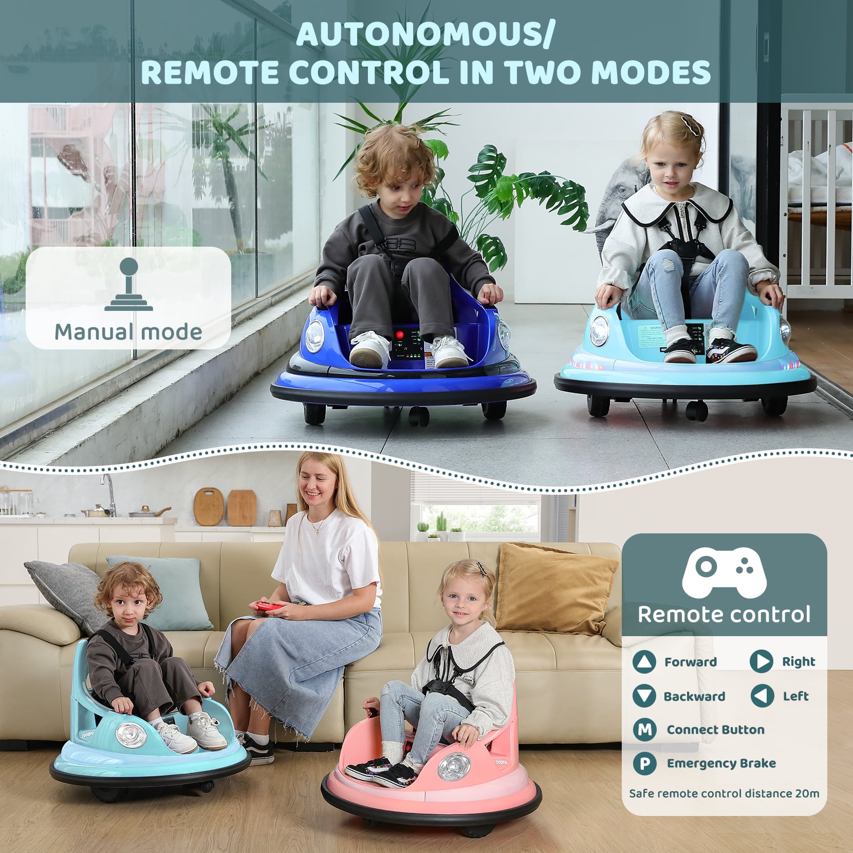 12V Bumper Car,Neche Ride On Toys for Toddlers,360° Spin Toddler Car with Remote,5 LED Lights,Light Blue - Image 7