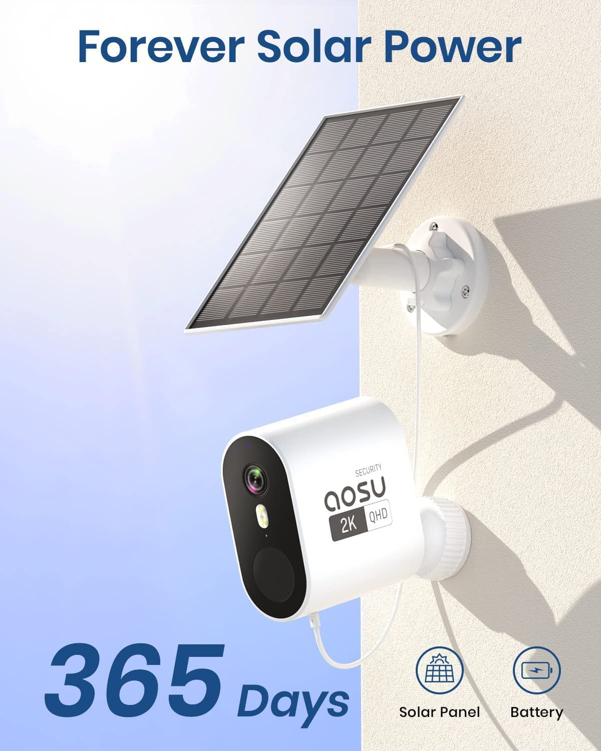AOSU Solar Wireless Outdoor Security Cameras, 2K/3MP Home Security System, 2 Camera Kit with 166° Ultra-Wide View, Solar Powered, Spotlight, Night Vision, No Monthly Fee, 32G Local Storage - Image 3