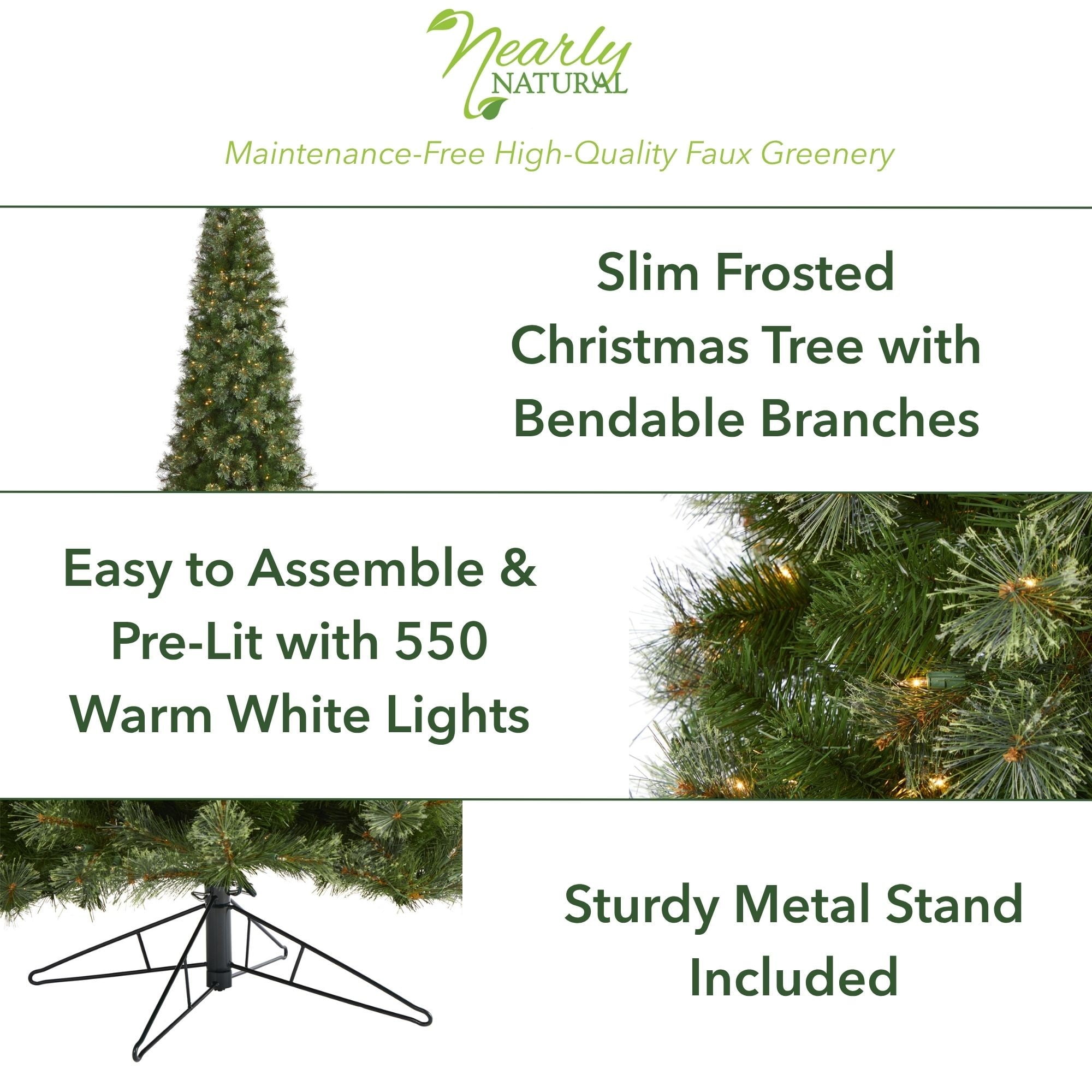 Nearly Natural Green 9' Cashmere Slim Artificial Christmas Tree with 550 Clear Prelit Incandescent Lights - Image 7