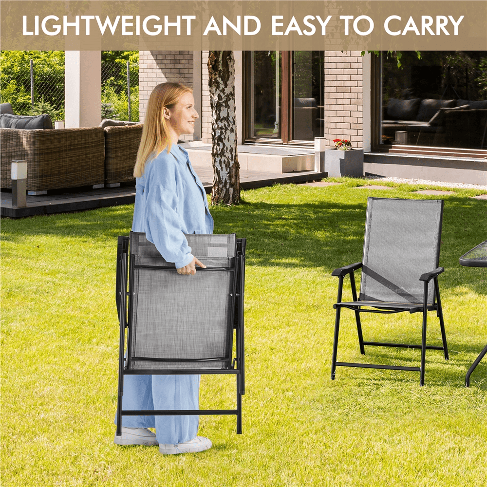 Alden Design Set of 2 Outdoor Texteline Folding Dining Chairs with Backrest, Gray - Image 3