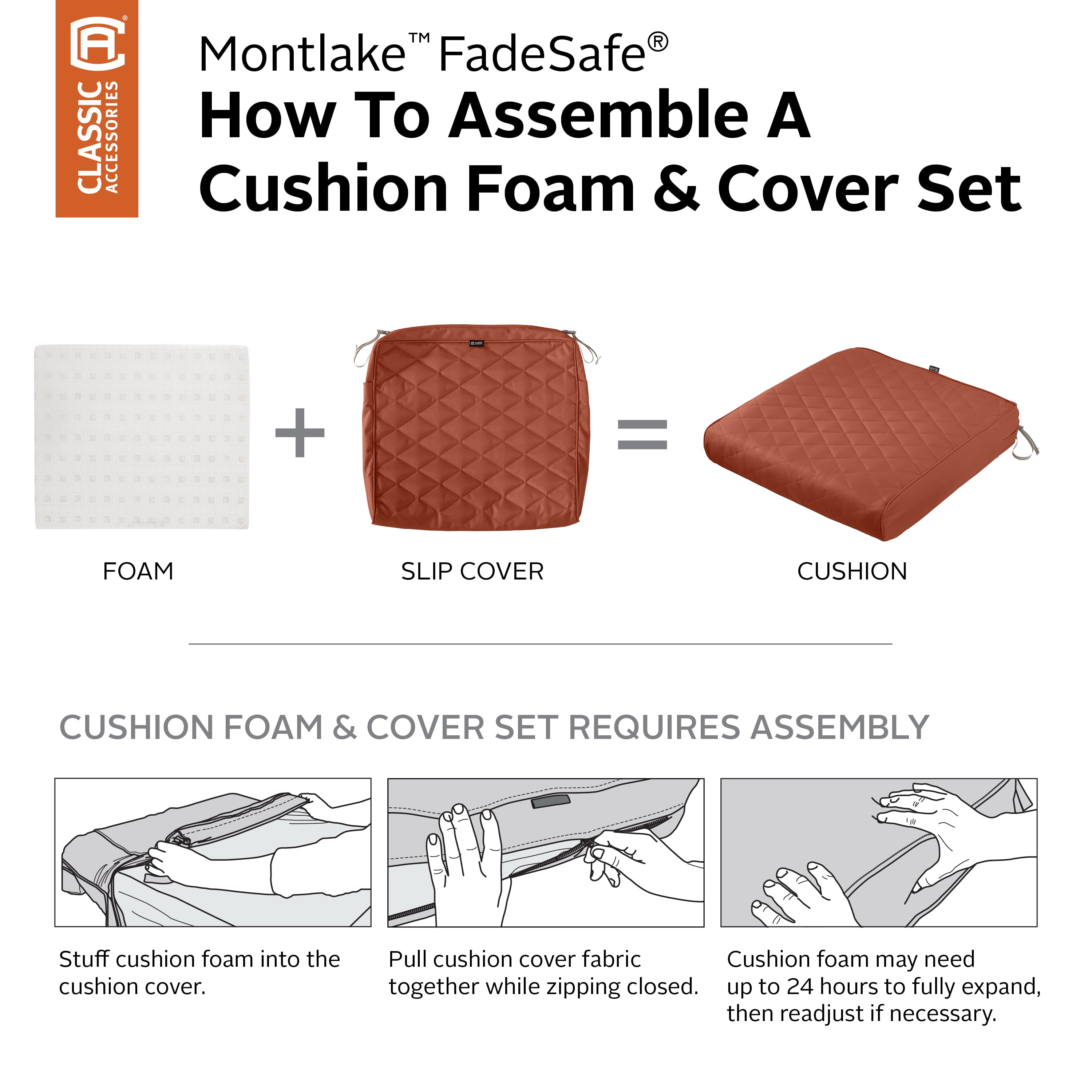 Classic Accessories Montlake FadeSafe Water-Resistant Patio Chaise Quilted Cushion, 80 x 26 x 3 inch, Spice - Image 9