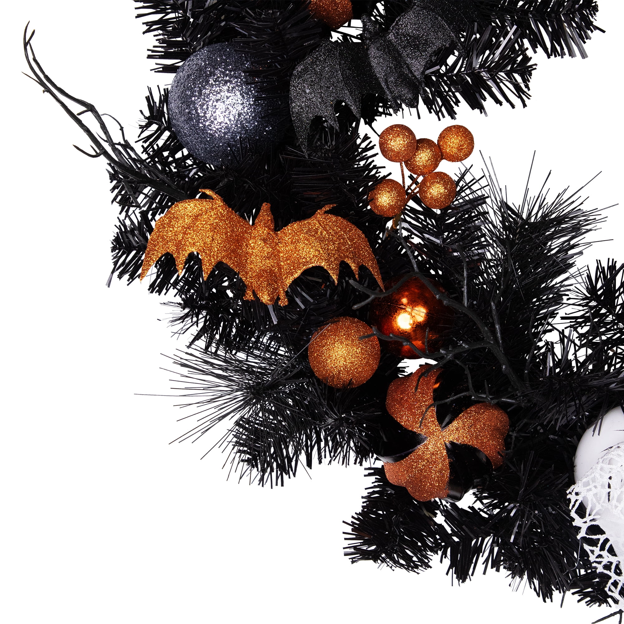 Northlight Ornaments and Ghost Halloween Twig Pine Wreath - 24" - Orange and Black - Unlit - Image 8