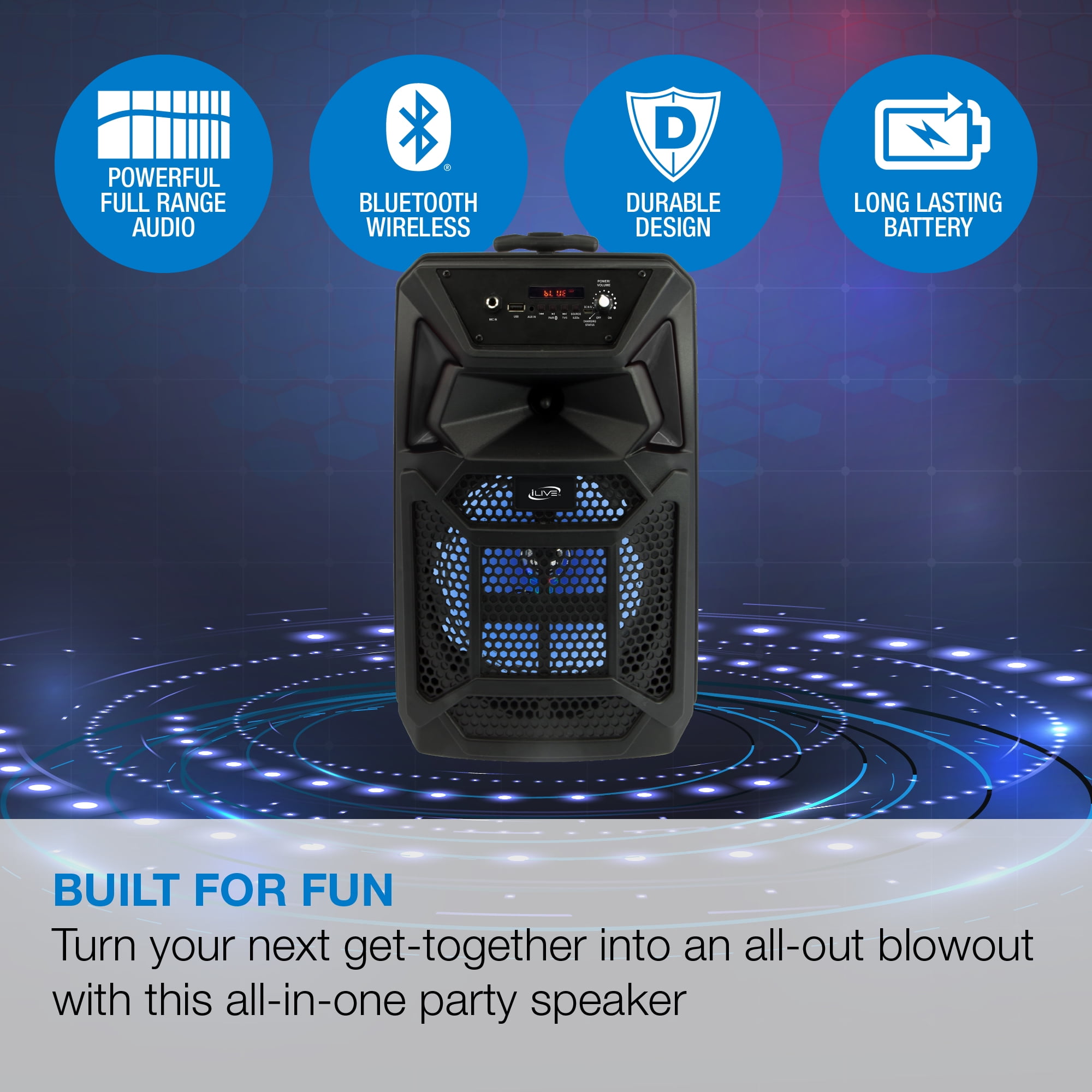 iLive v5.0 Bluetooth Wireless Tailgate Party Speaker, ISB352B, Black - Image 12