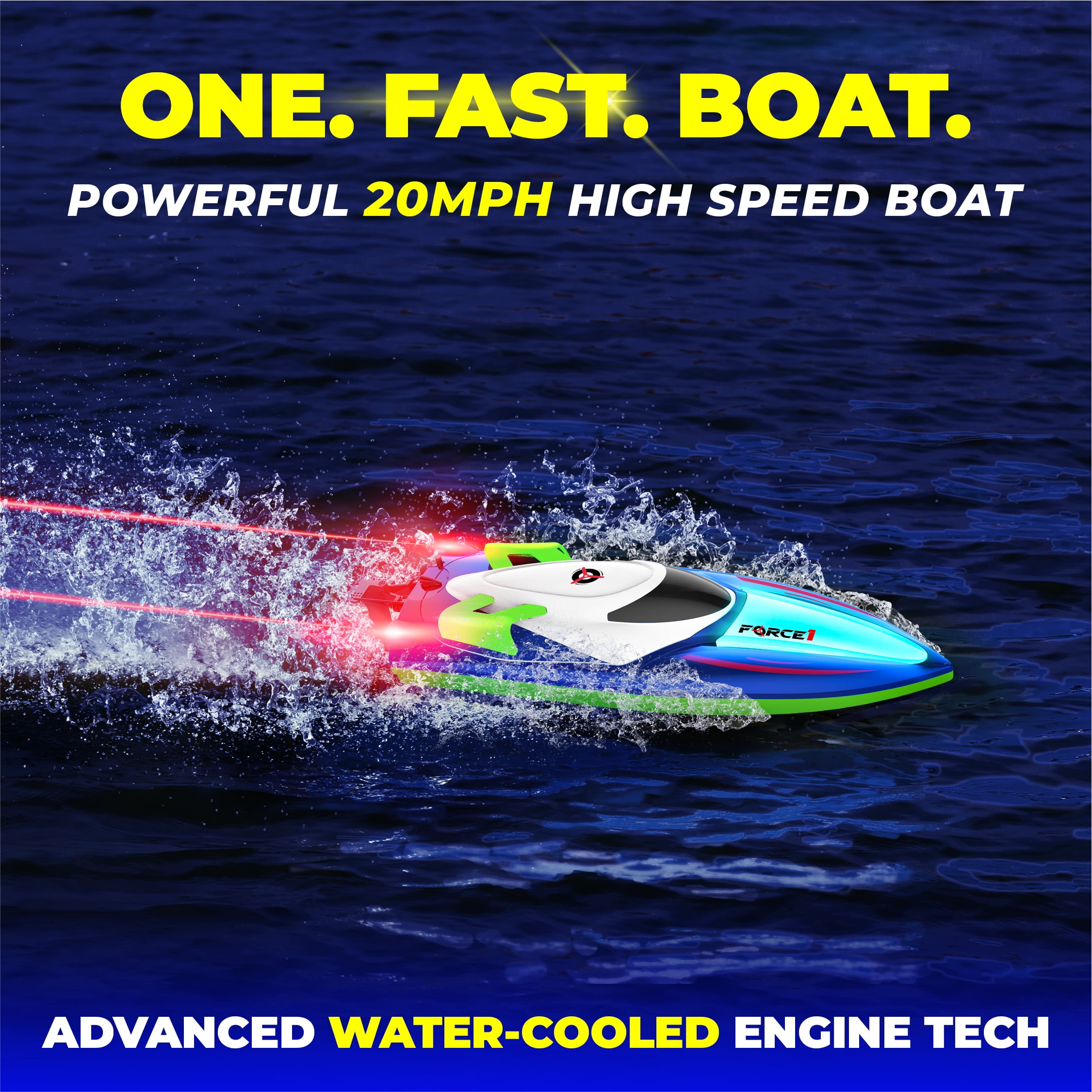 Force1 Velocity X LED Fresh Water Boat - Remote Control Boat for Freshwater Lakes and Ponds - Image 3