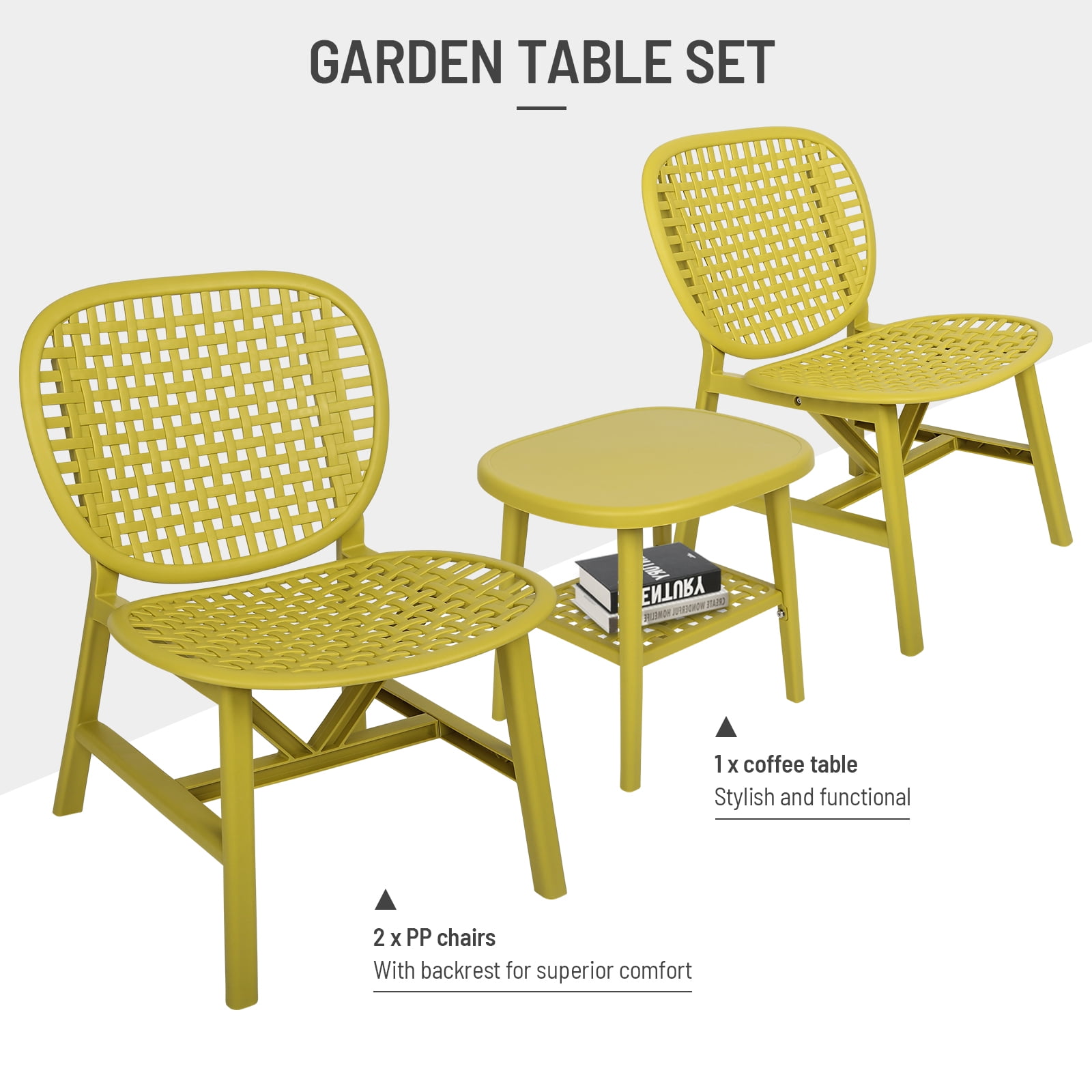 Aukfa 3 Pieces Outdoor Bistro Set - 3 Pieces Patio Conversation Set for Balcony Garden - Yellow - Image 6