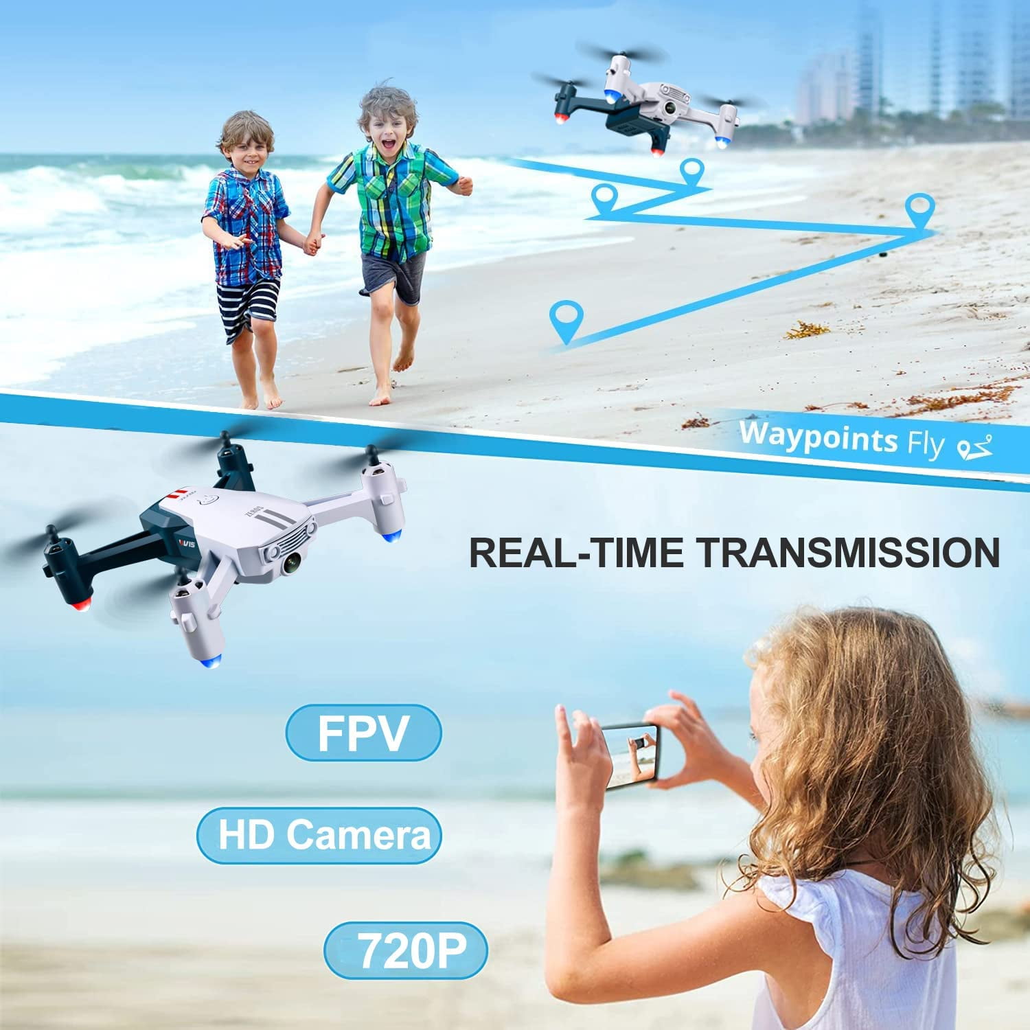4DRC V15-1080P Wifi FPV Drone with 1080P HD Camera, Headless Mode/3D Flips, RC Quadcopter for Beginners,Bluey - Image 7