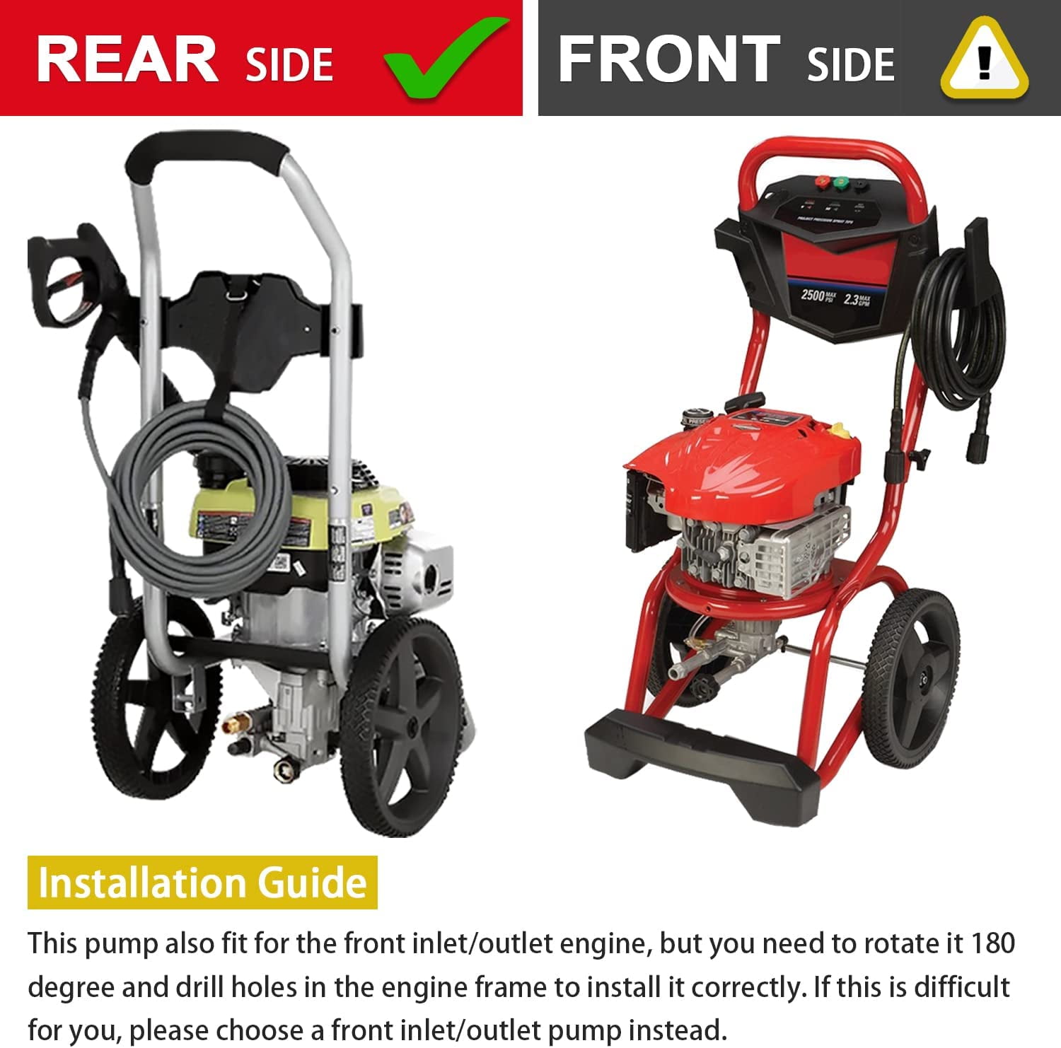 YAMATIC Vertical Pressure Washer Pump 3000 PSI @ 2.5 GPM OEM & Replacement Pump for Power Washer Compatible with 308653045, 308653093, 308653052, 308653078, GCV190 Rear Inlet/Outlet - Image 3