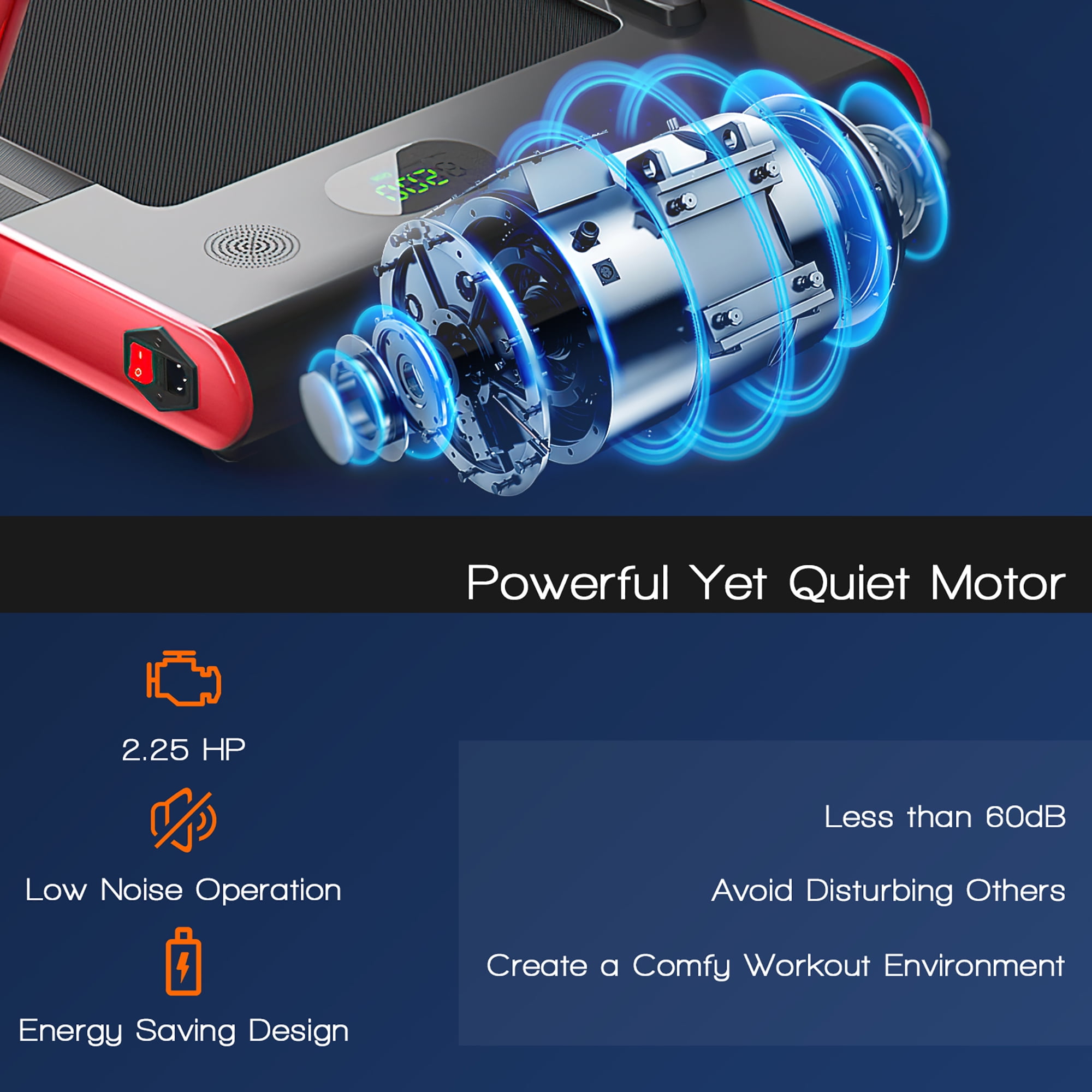 Superfit Up To 7.5MPH 2.25HP 2 in 1 Folding Under Desk Treadmill W/ Speaker Remote Control APP, Single Display Screen Red - Image 7