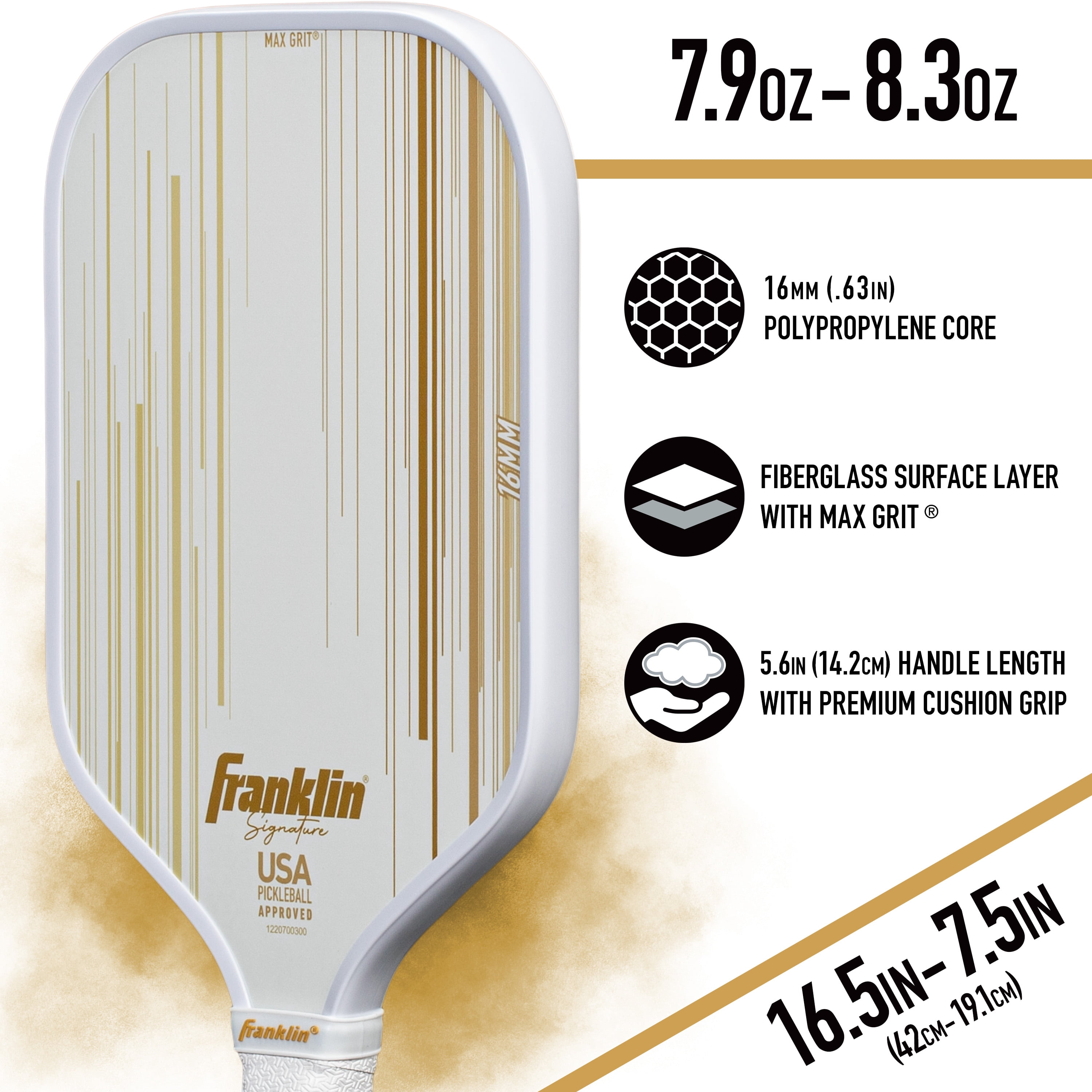 Franklin Sports Pro Signature Pickleball Paddles - 16mm Poly Core - Gold - Image 4