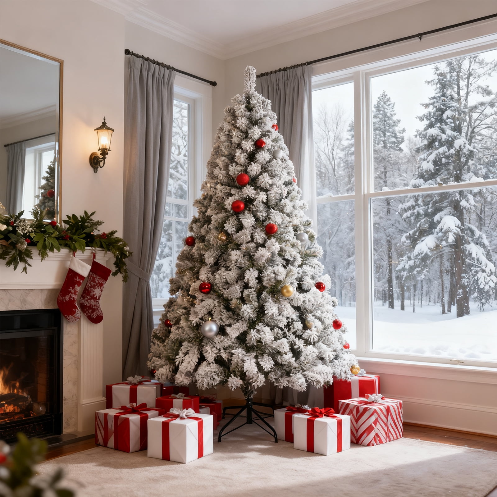 SUGIFT 6ft Snow Flocked Christmas Tree Unlit Holiday Decor - Image 9