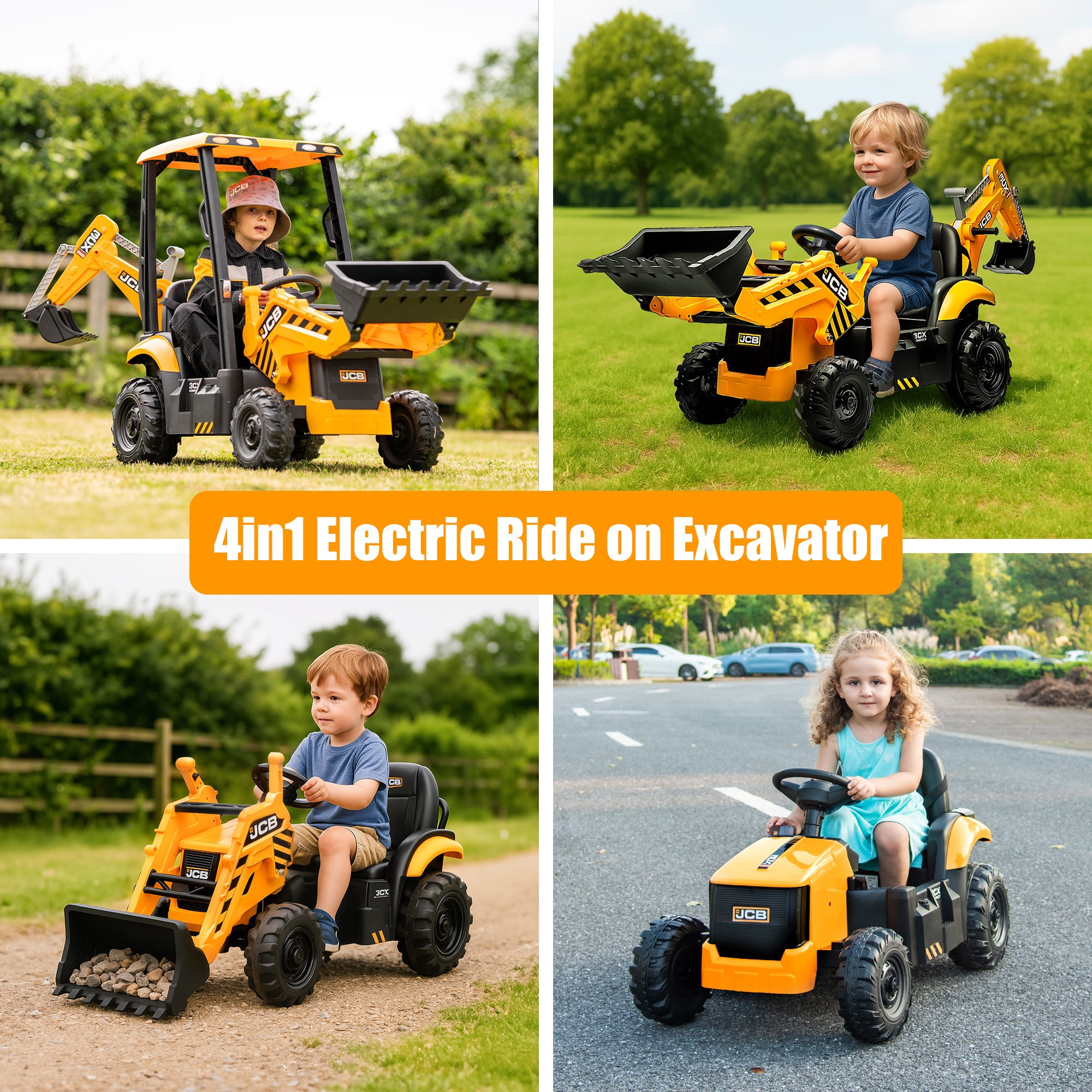 12V Kids Ride on Excavator Digger Toy Cars, JCB Battery Powered Electric Tractor with Remote Control, Ride on Construction Truck w/Adjustable Front/ Back Loader and Shovel for 3-6 Boys Girls, Yellow - Image 6