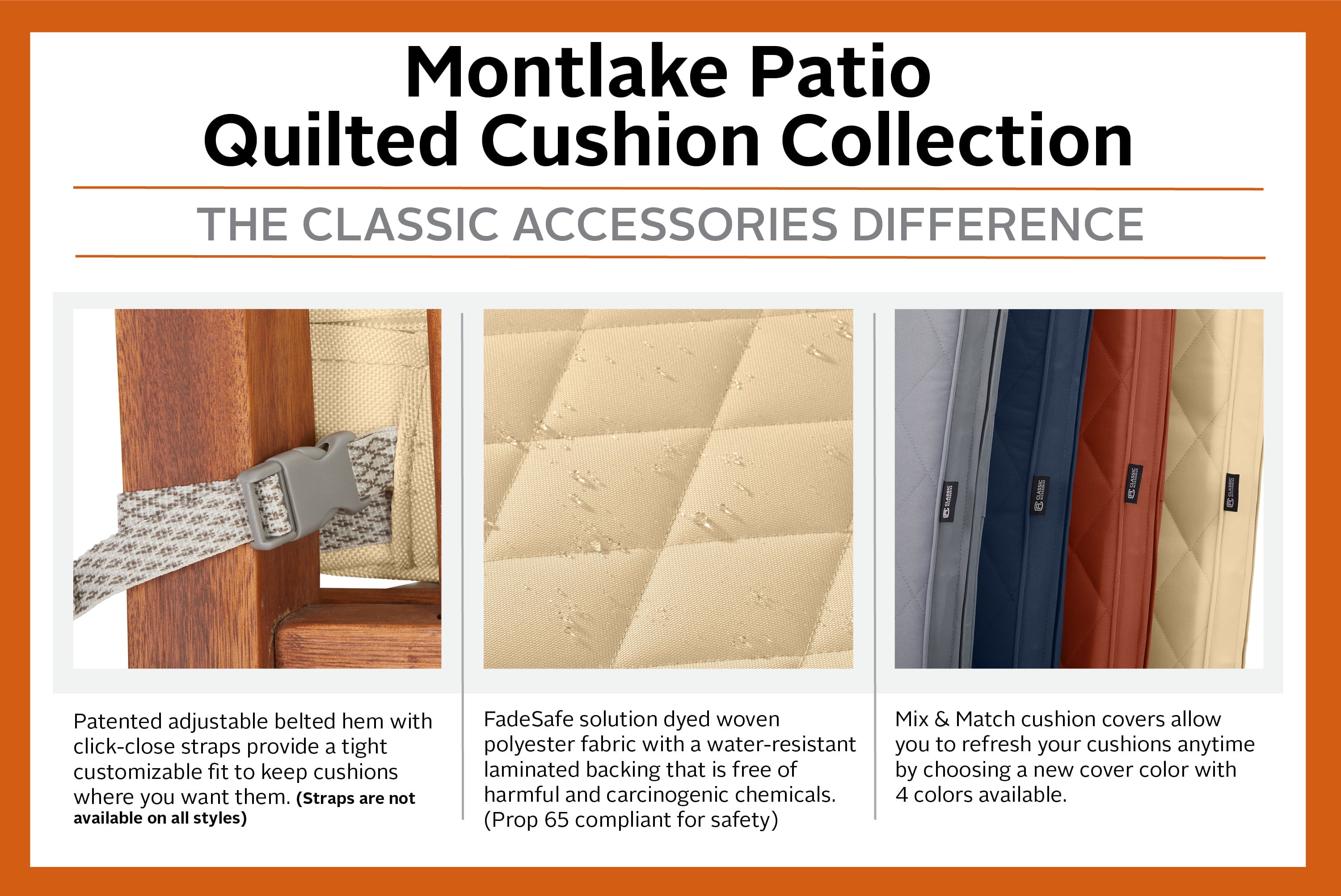 Classic Accessories Montlake FadeSafe Water-Resistant Patio Chaise Quilted Cushion, 80 x 26 x 3 inch, Spice - Image 5