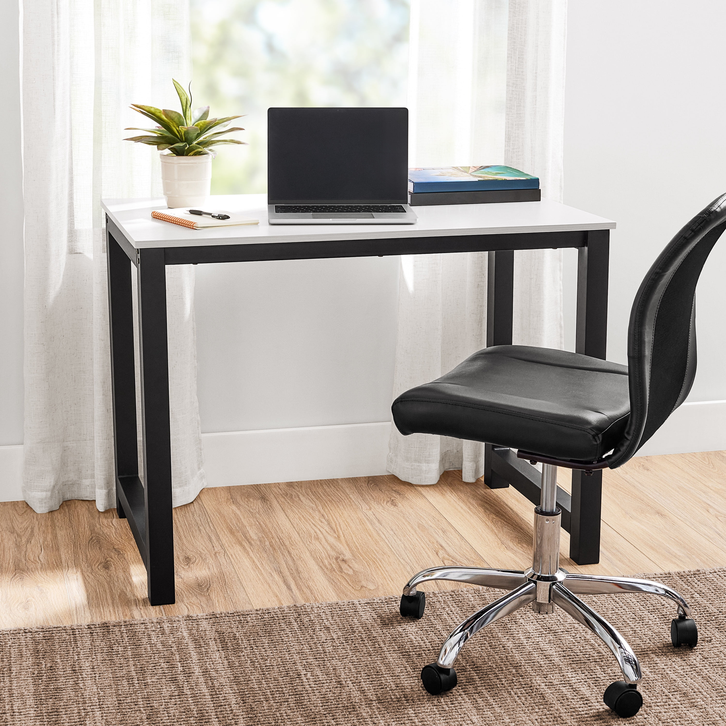 Mainstays 40" Wood & Metal Writing Desk, White Wood Grain with Black Frame - Image 6