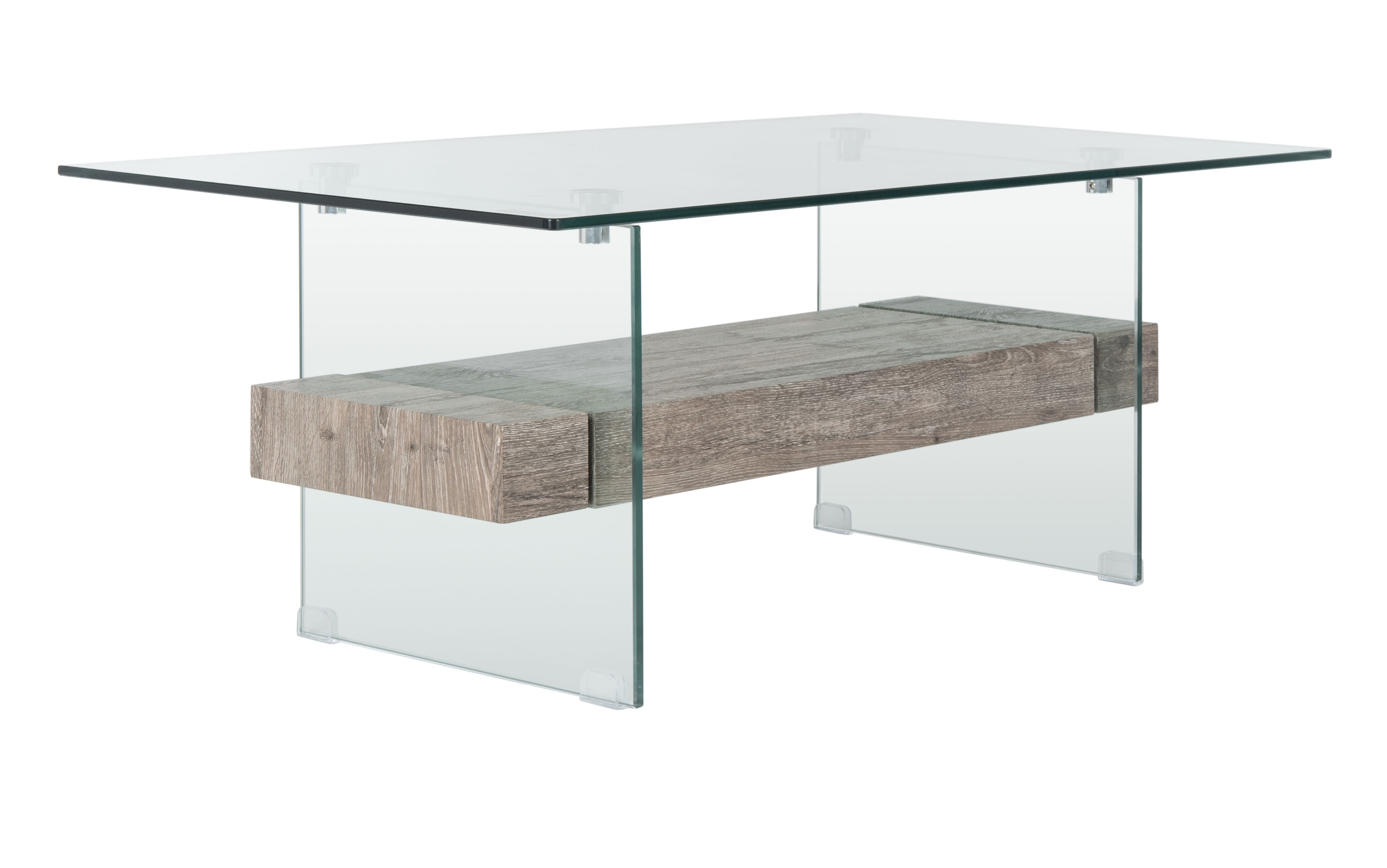SAFAVIEH Kayley Retro 2 Tier Glass Coffee Table, Grey Oak - Image 2