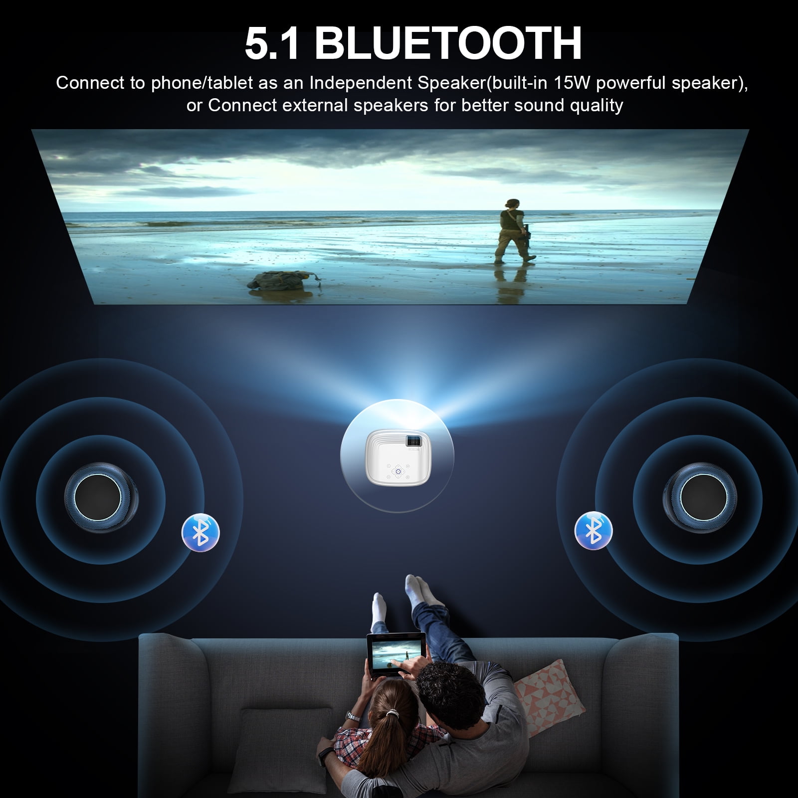 HONPOW Smart Projector with Wifi and Bluetooth/Android TV Native 1080P Movie Projector Built-in Apps Google TV Portable Projector for Home Theater Office 4K Support - Image 5