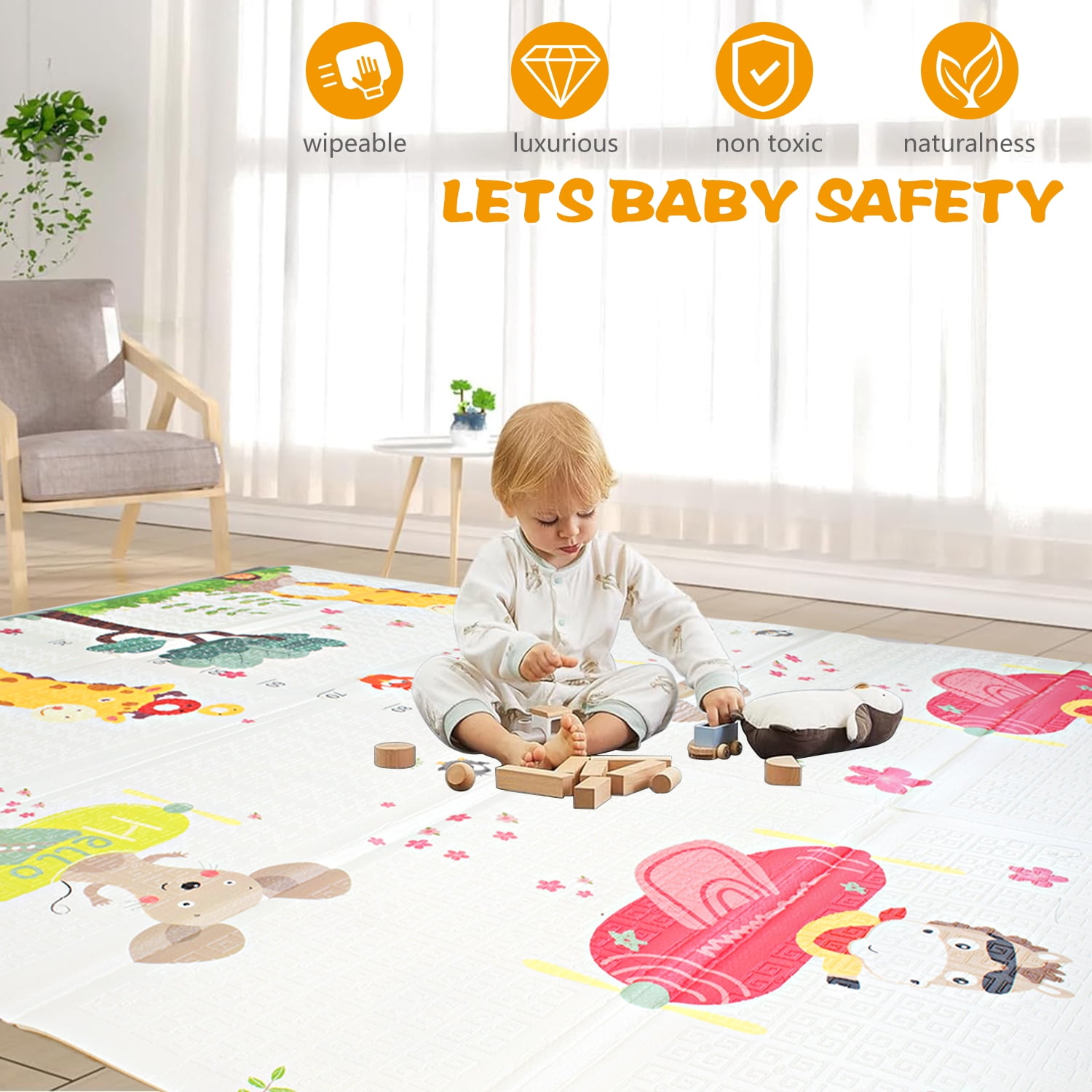 OUKNAK Baby Playpen with Folding Mat, Large Play Yard 71" X 59" X 26.5" for Babies and Toddlers with Zipper Gate Anti-Slip Suckers for Indoor&Outdoor - Image 7