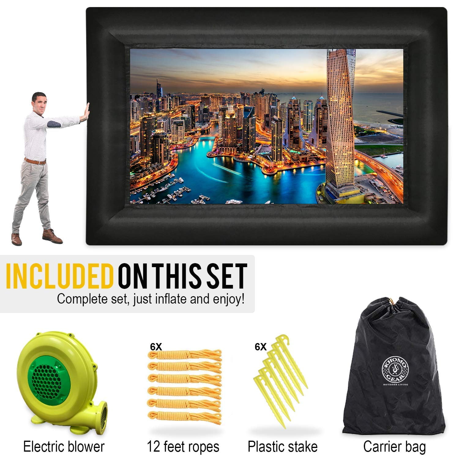 20 Feet Blow Up Projector Screen Outdoor Movie Home Theater Screen - Includes Inflation Fan, Tie-Downs and Storage Bag - Image 4