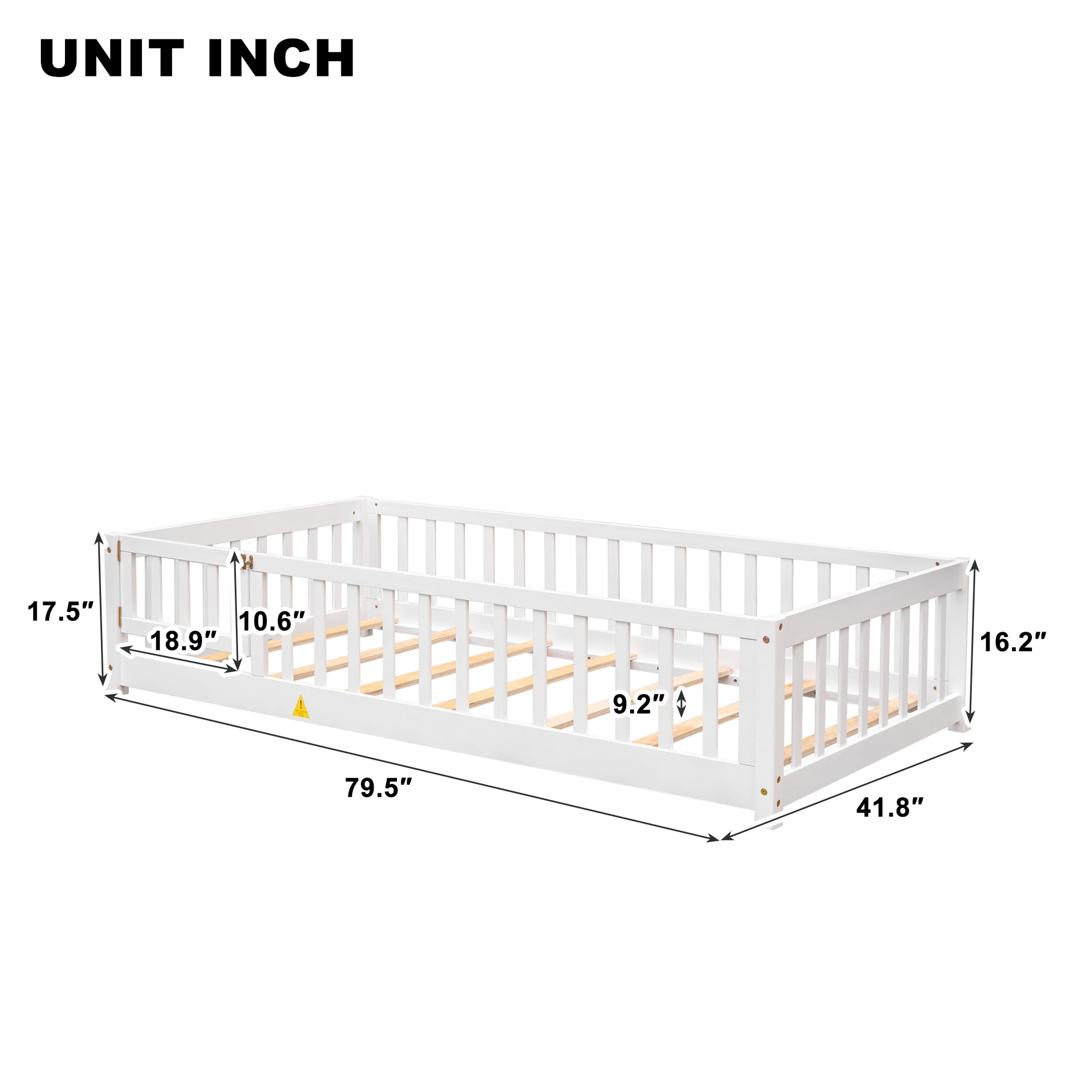 Miniyam Twin Size Toddler Floor Bed with Fence, White - Image 2