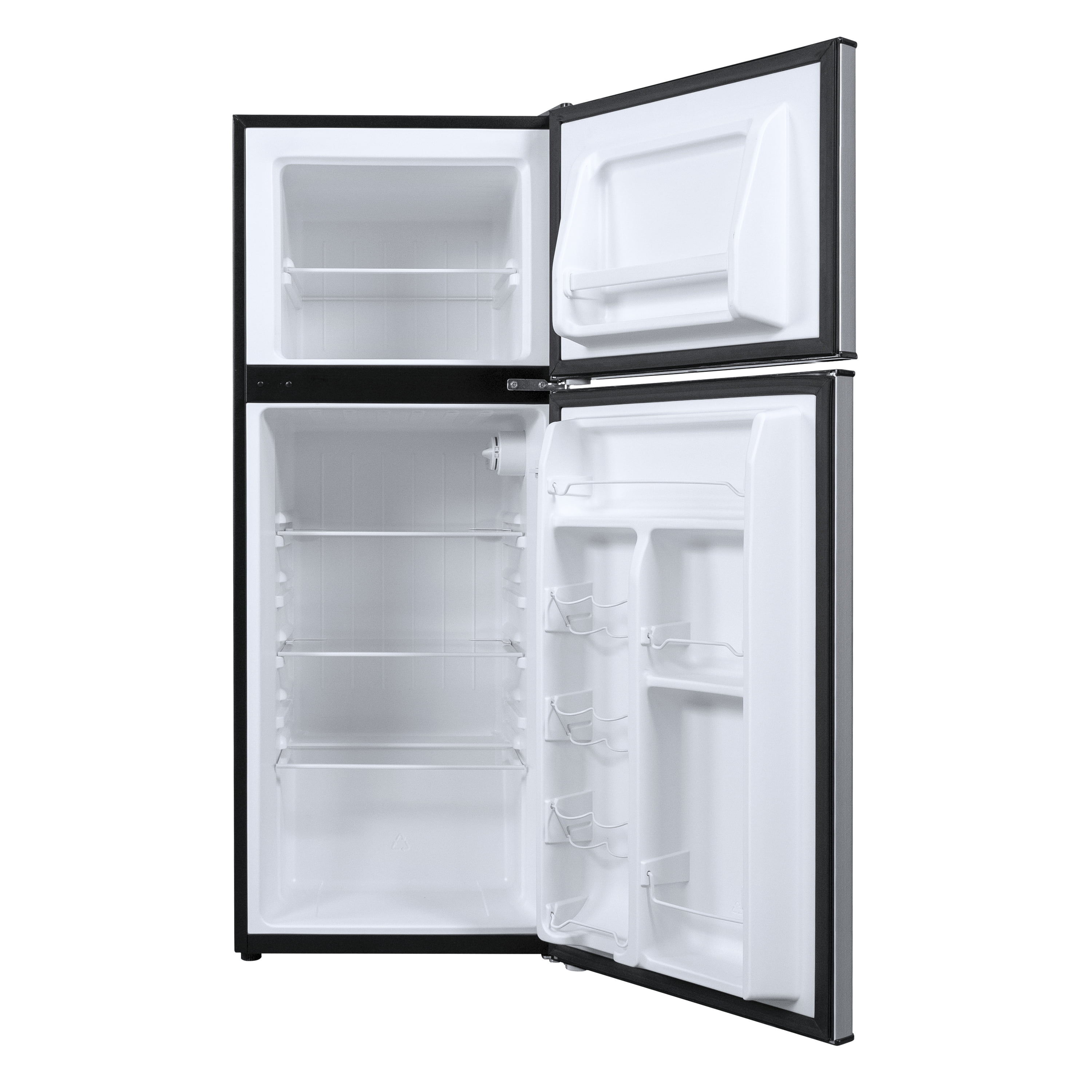 Galanz 4.6. Cu ft Two Door Mini Refrigerator with Freezer, Stainless Steel, New, Width 19.13" - Image 2