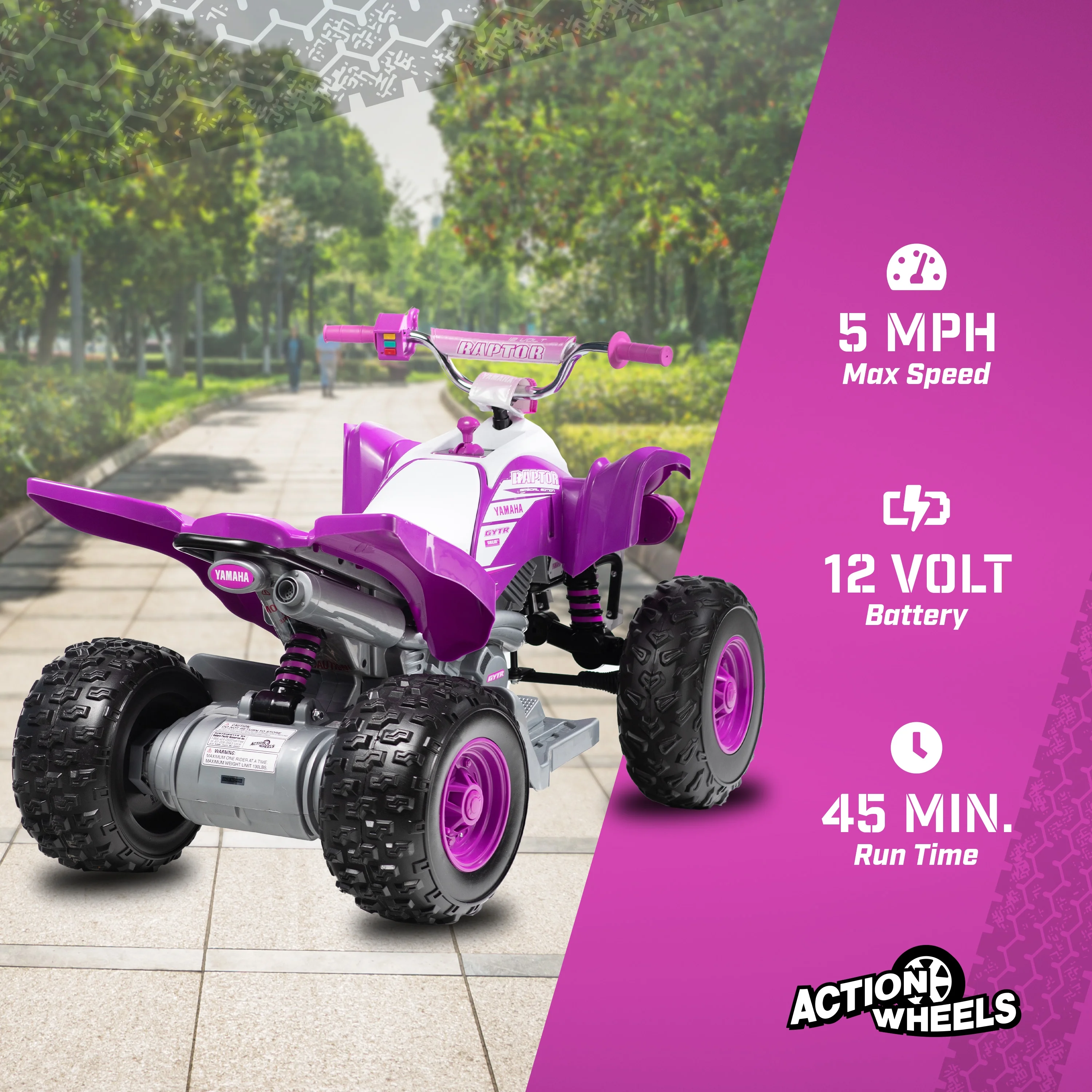 Yamaha Raptor ATV 12-Volt Battery-Powered Ride-on ATV - Purple and White for girls ages 3-5 years - Image 7