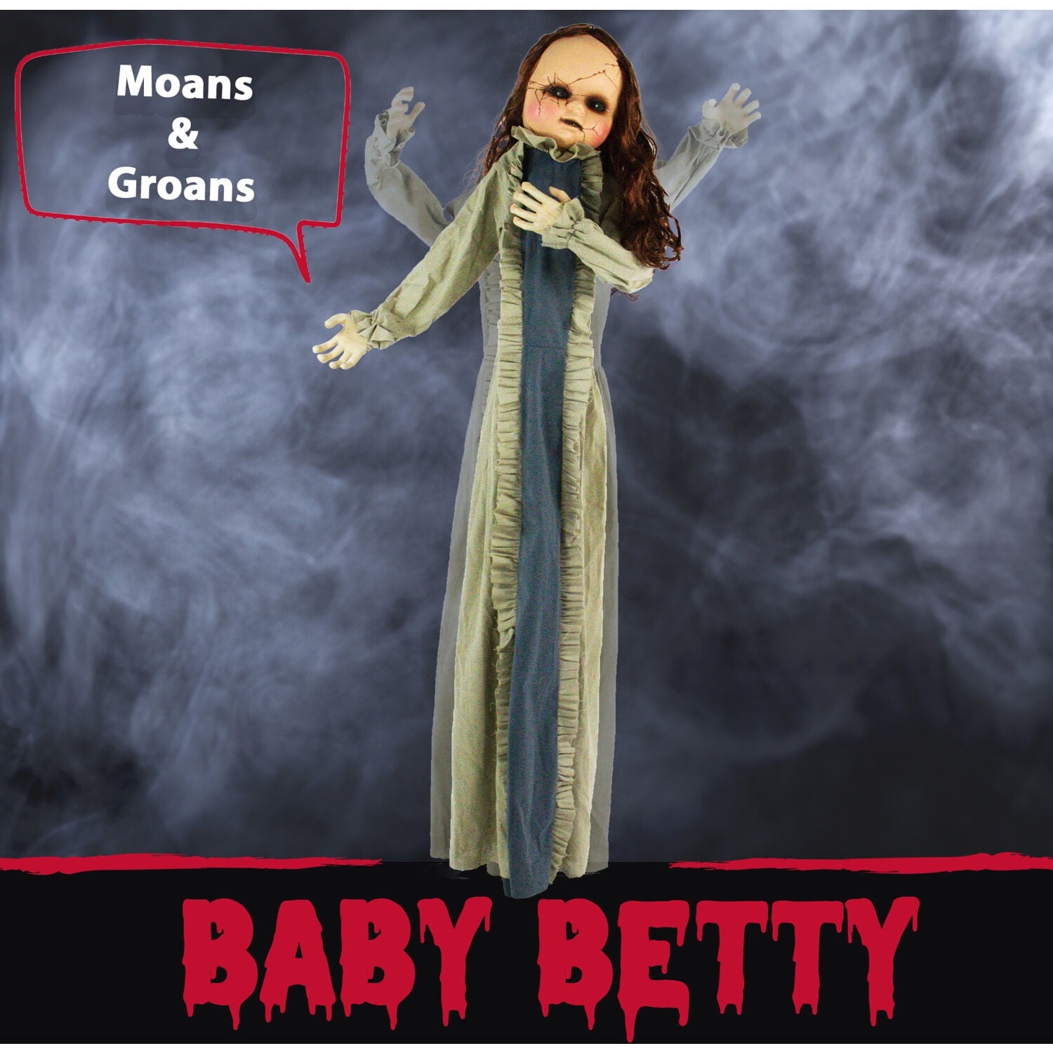 Haunted Hill Farm 5 ft Baby Betty the Animatronic Zombie, Indoor or Covered Outdoor Halloween Decoration, Red LED Eyes, HHBABY-1FLSA - Image 6