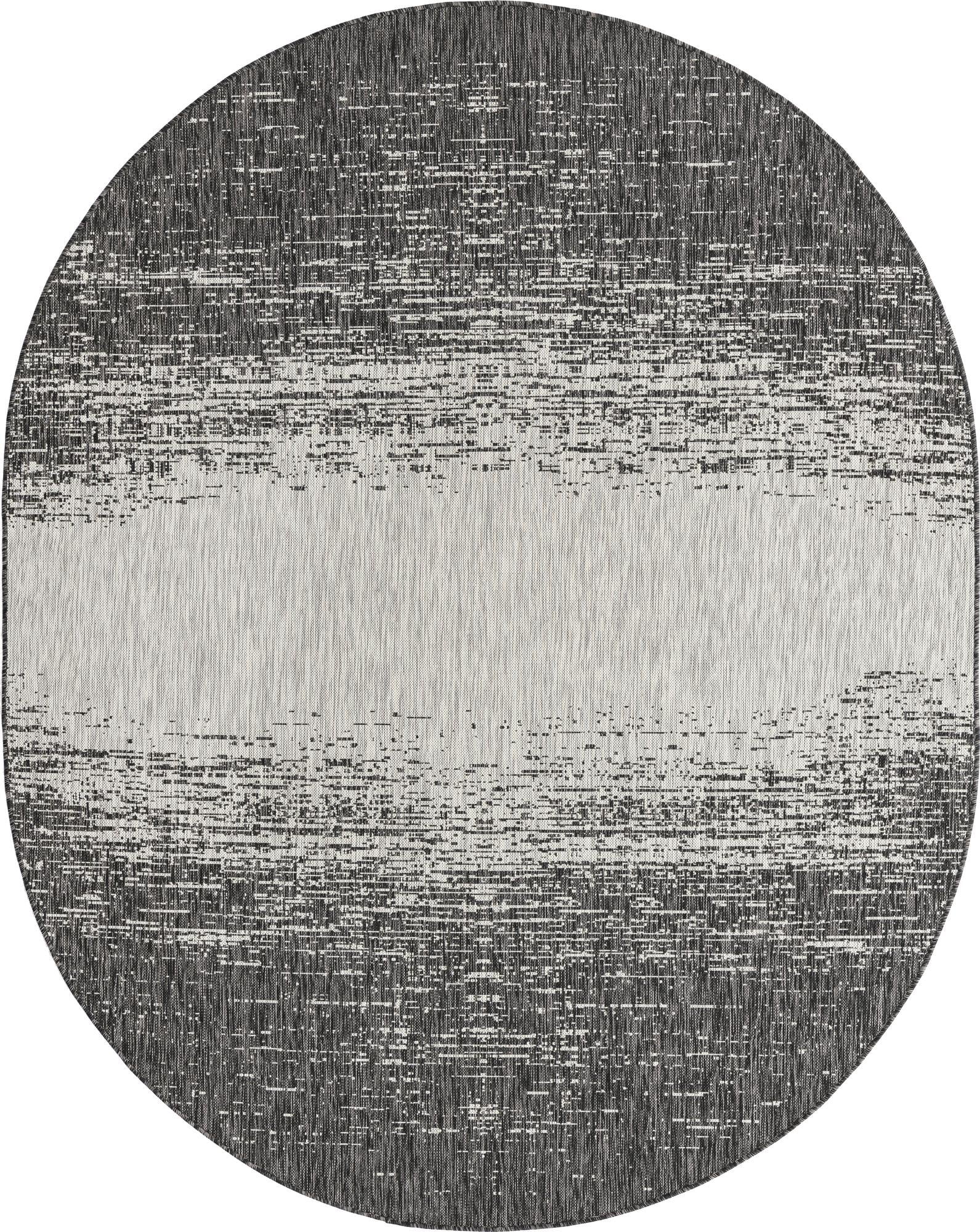 Unique Loom Outdoor Modern Collection Area Rug - Ombre (7' 10" x 10' Oval Charcoal Gray/Ivory) - Image 3