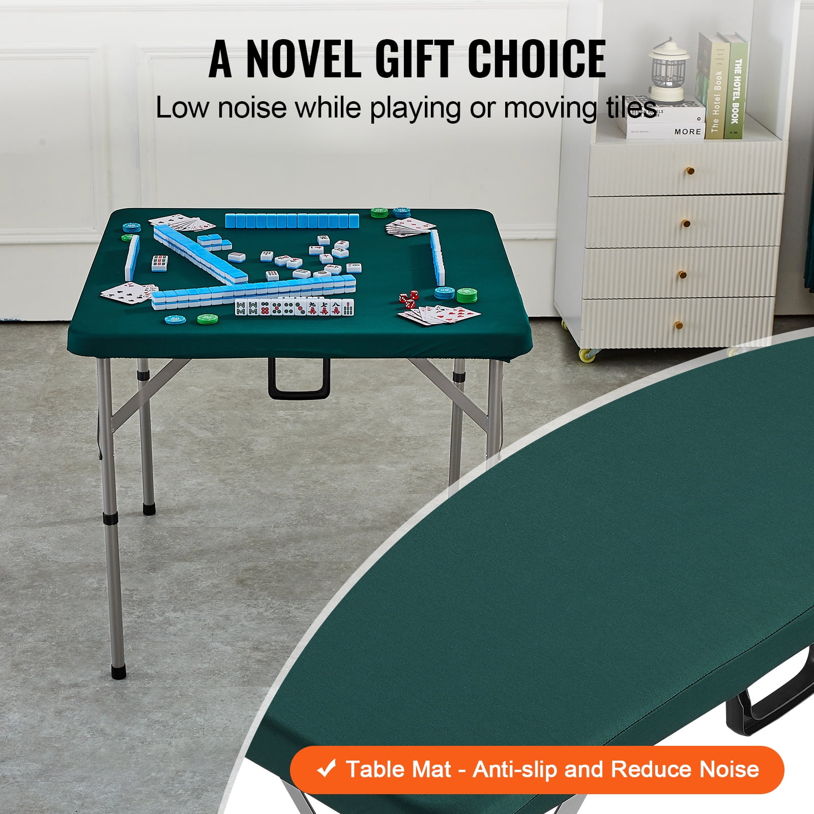 SKYSHALO Fold-in-Half, Wear-Resistant Tabletop 4 Player Card, Mahjong Table, Green - Image 9