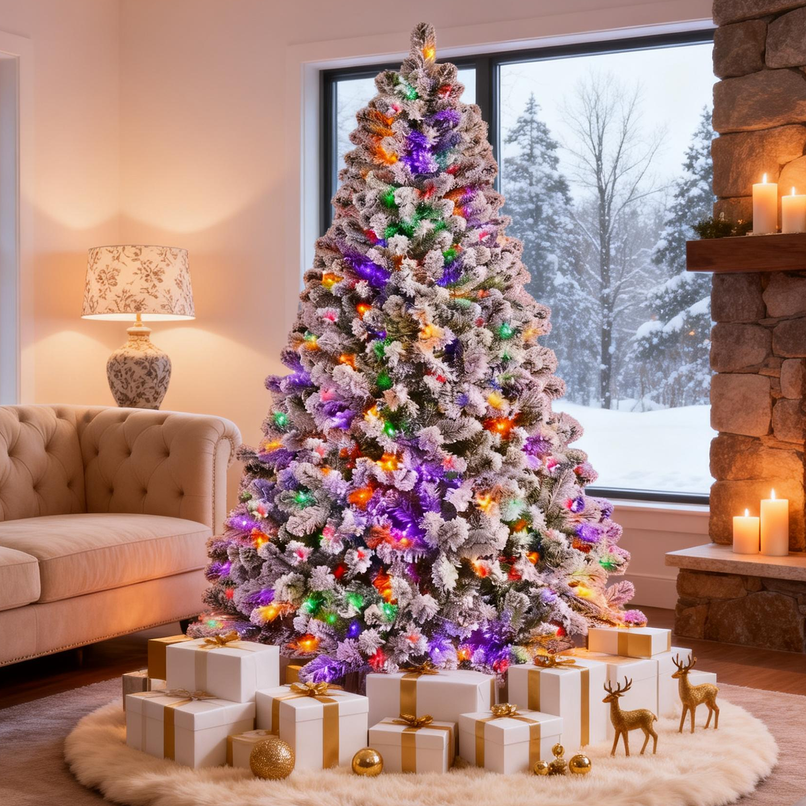 Fenbeli 6ft Pre-Lit Artificial Christmas Tree with 250 Multicolored LED Lights - Image 6