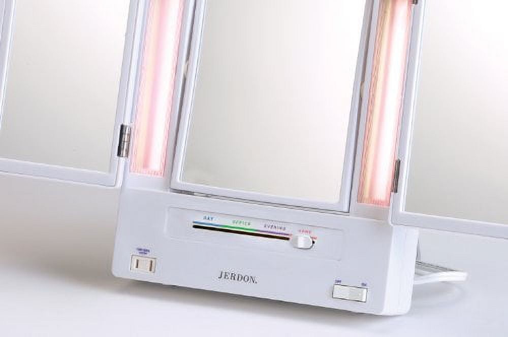 Jerdon Tri-Fold Makeup Mirror with Variable Light Settings, 5X- 1X Magnification, White-Model JGL9W - Image 9