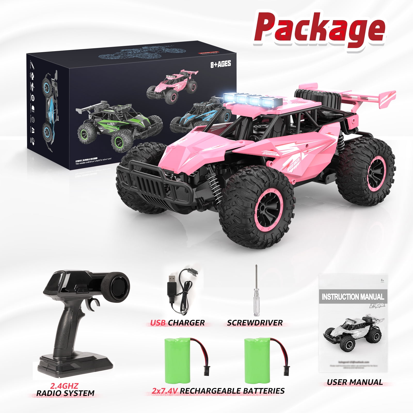 RC Cars for Girls,Pink Remote Control Cars,1:16 Scale Monster Trucks with Flashing Chassis Lights,Gift for Kids - Image 8