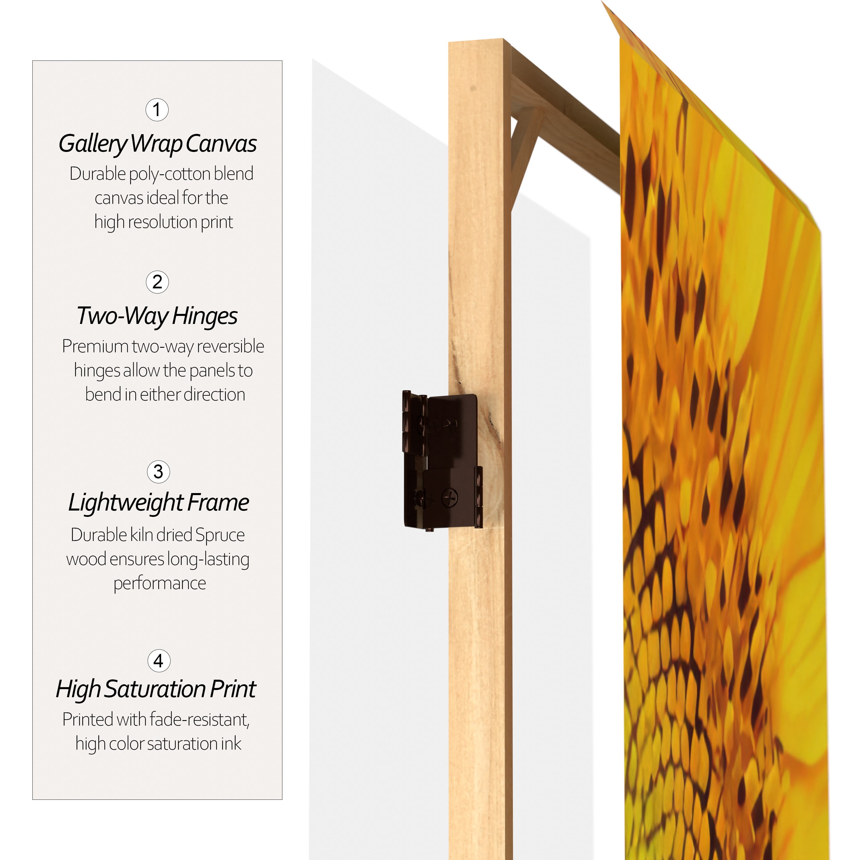 Oriental Furniture 6 ft. Tall Sunflowers Canvas Room Divider - 4 Panel - Image 4