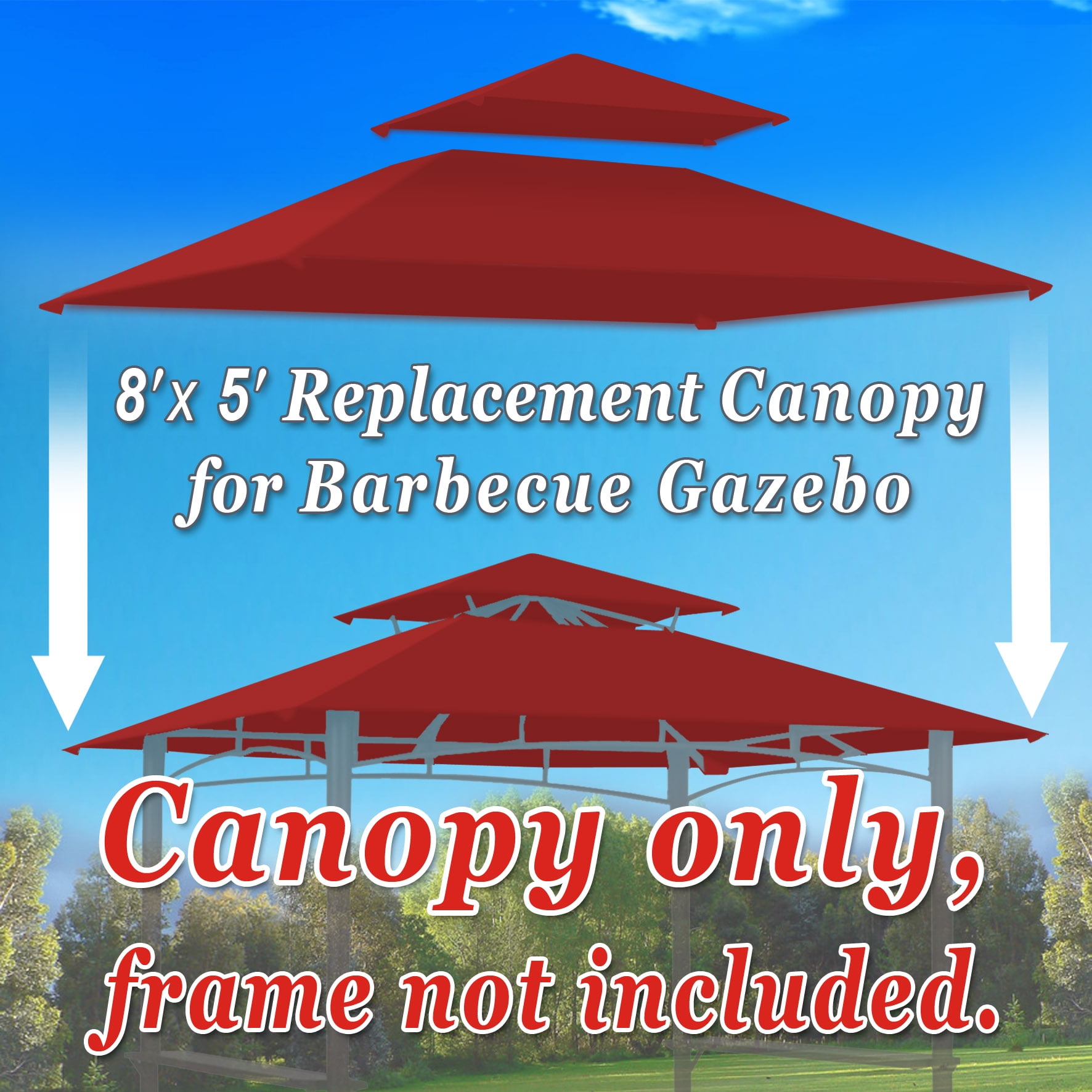 SUNNY Tiered Replacement Canopy ONLY for 8x5Ft Barbecue Gazebo, Outdoor Grill Shelter Replacement Canopy Top (Burgundy) - Image 11