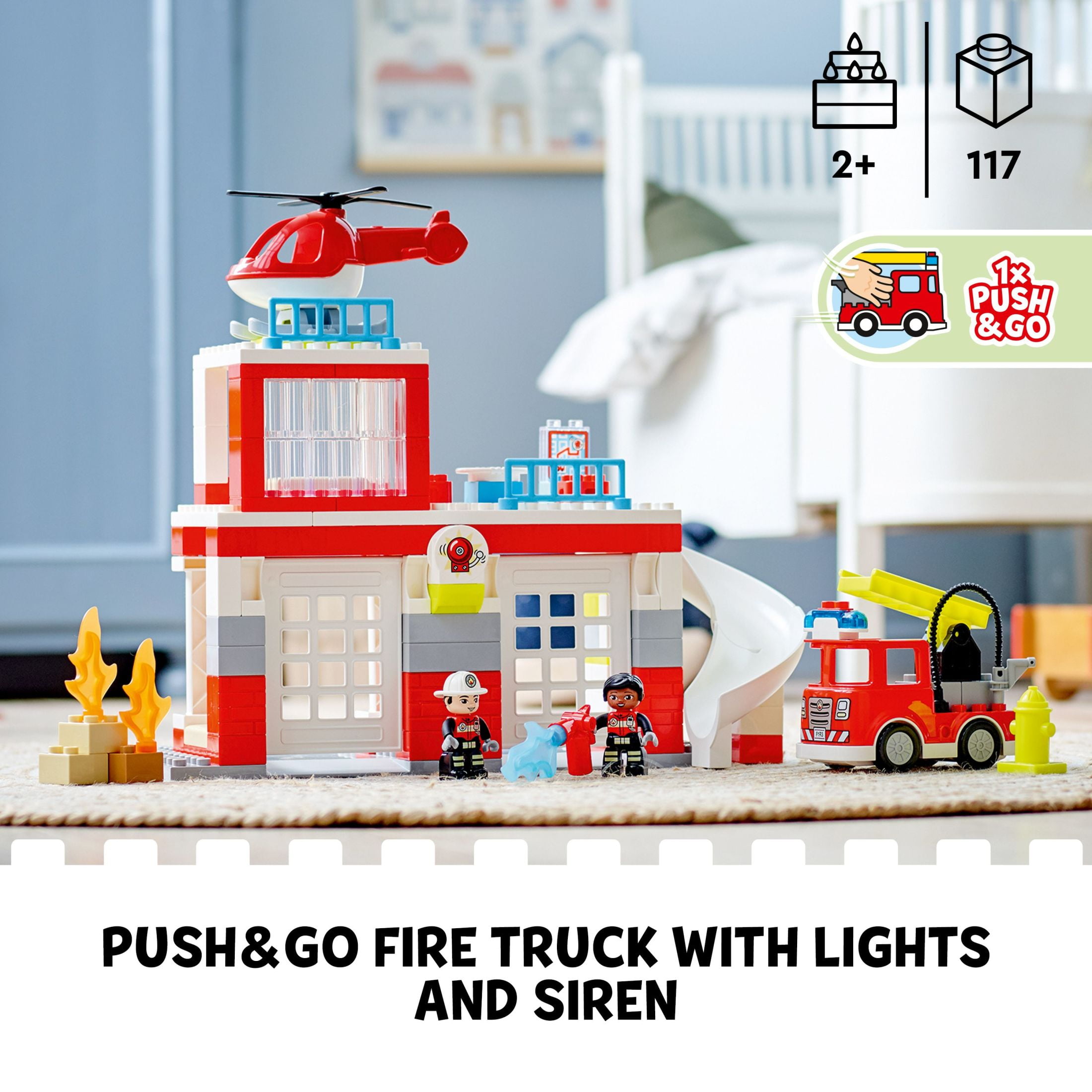 LEGO DUPLO Fire Station & Helicopter Playset 10970, with Push & Go Truck Toy for Toddlers, Boys and Girls 2 Plus Years Old, Large Bricks Educational Learning Toys - Image 3