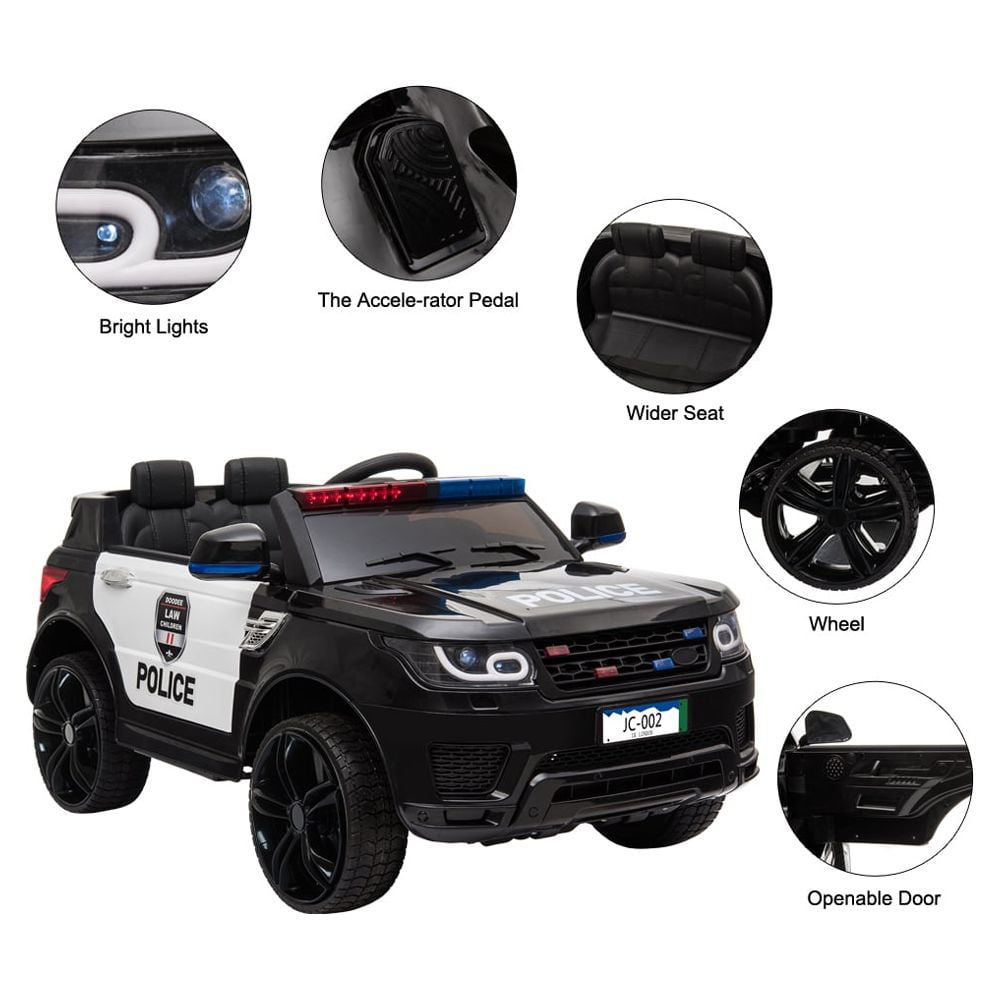 Zimtown Kids Ride On Car Police Electric Car Double Drive 12V Battery Motorized Vehicles Children's Toy Car Safe w/ Remote Control, 3 Speeds, Music, Seat Belts, LED Lights - Image 7