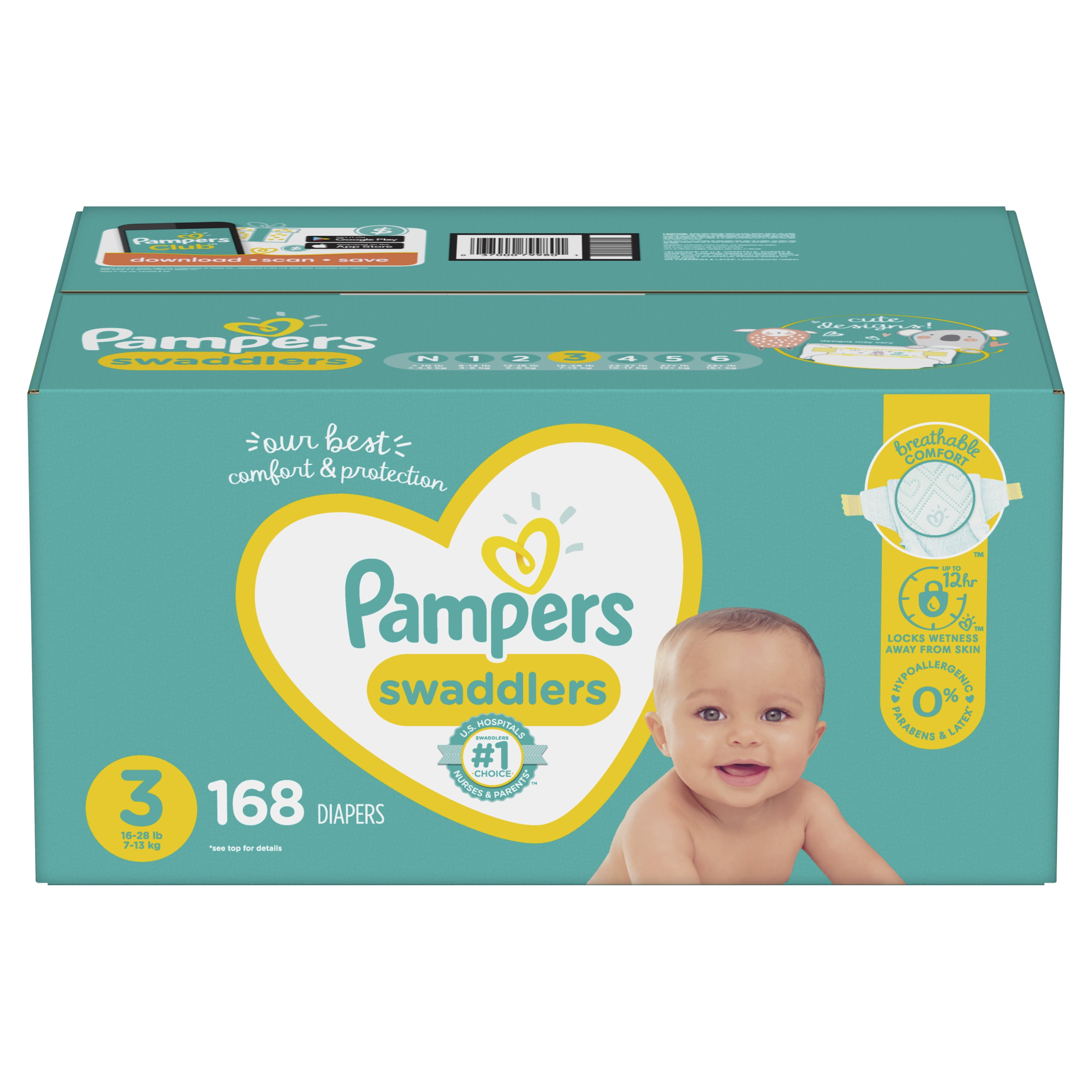 Pampers Swaddlers Diapers, Soft and Absorbent, Size 3, 168 Ct - Image 5