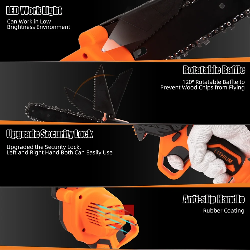 Zmoon 6 Inch Mini Chainsaw, Portable Electric Cordless Chainsaw Set with 2 21V 2000mAh Batteries 2 Chains, Handheld Power Chain Saws Pruning Saw for Patio and Garden - Image 6