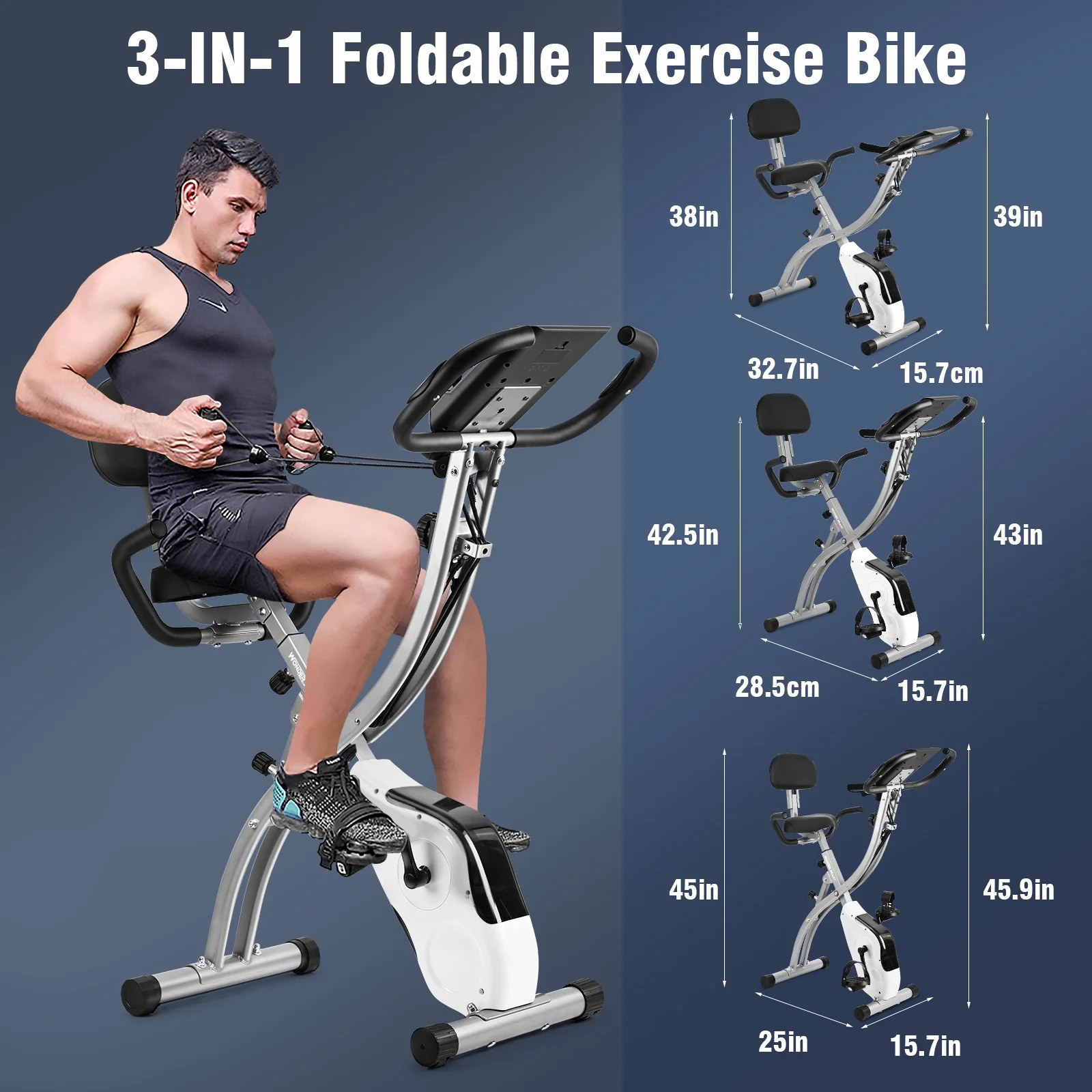 Wonder Maxi Exercise Bike Magnetic Fitness Cycle Folding Stationary Bike Indoor Home Use(White) - Image 3