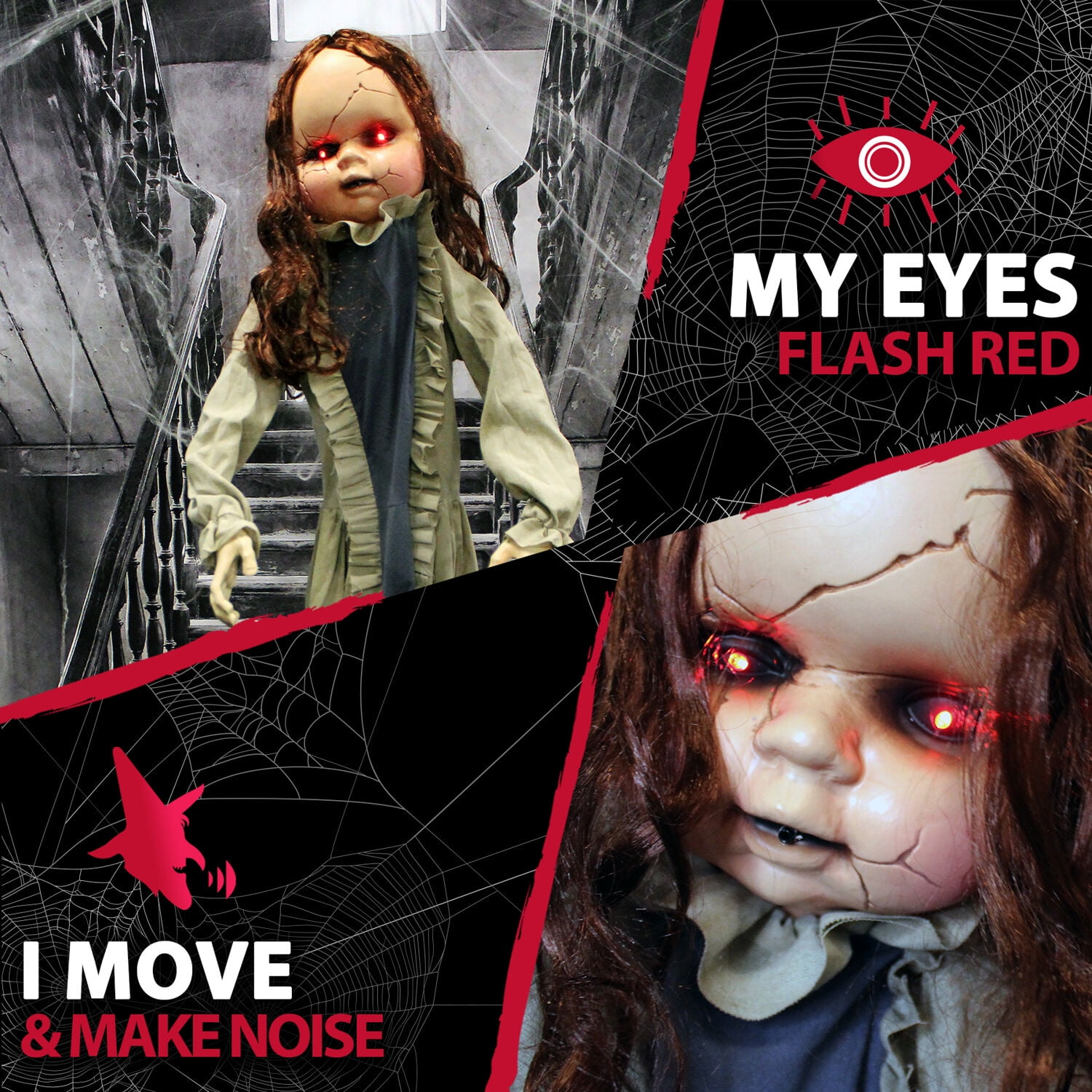 Haunted Hill Farm 5 ft Baby Betty the Animatronic Zombie, Indoor or Covered Outdoor Halloween Decoration, Red LED Eyes, HHBABY-1FLSA - Image 5