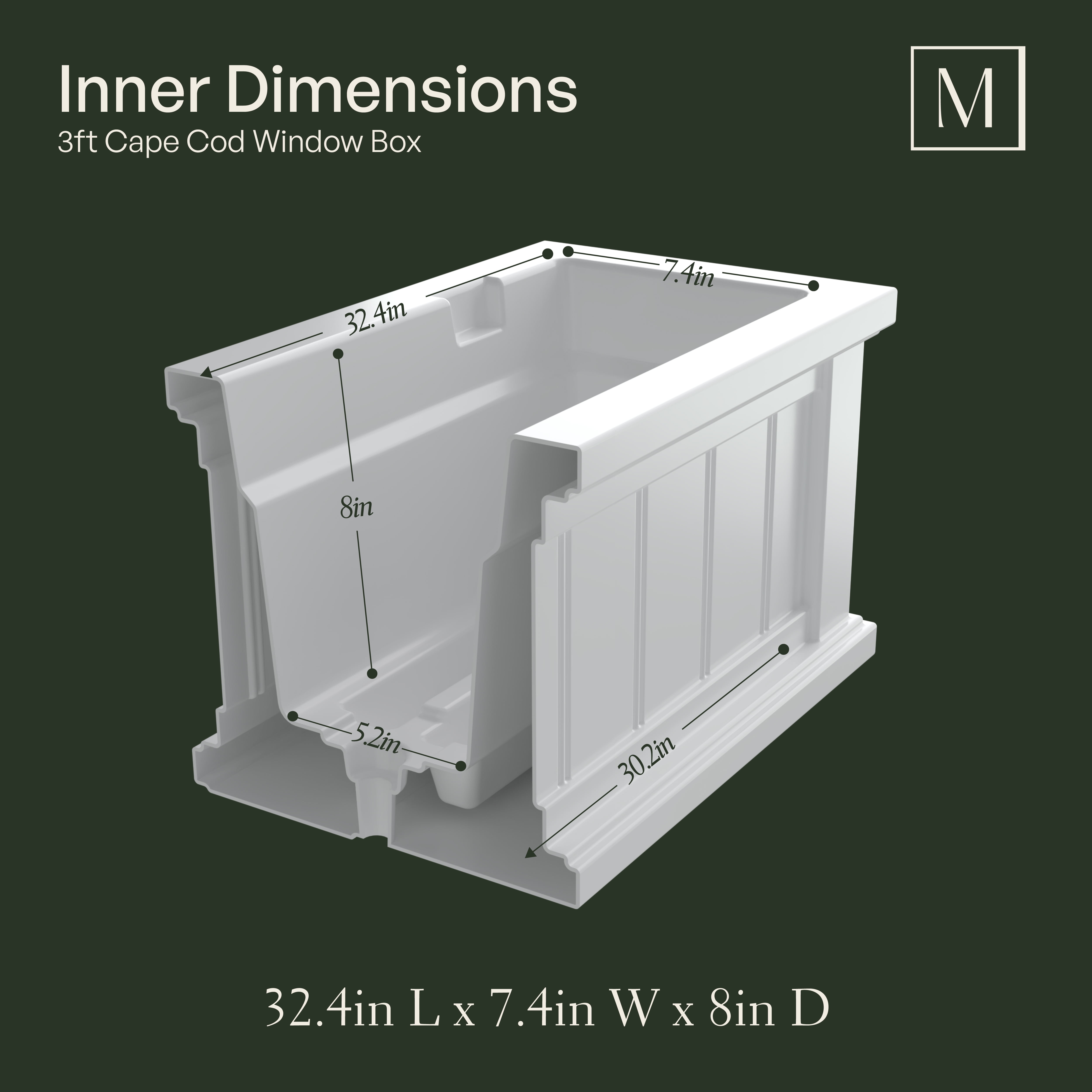 Cape Cod 36" x 11" x 11" Rectangle White Self-Watering Plastic Window Box Planter - Image 2