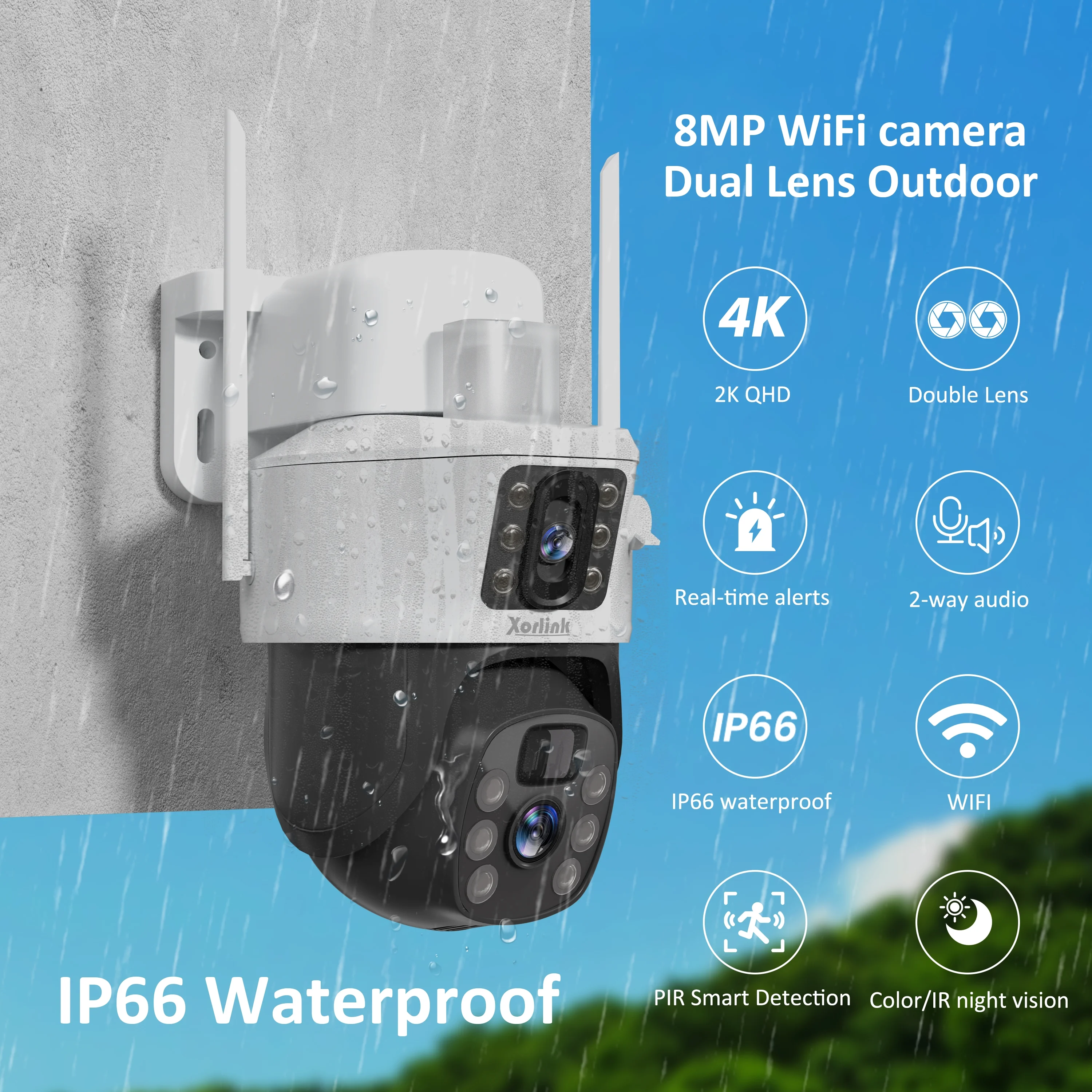 Xorlink 4K/8MP Solar Security Camera, 360° View Wireless Outdoor Camera, Waterproof PIR Detection, Rechargeable Battery Powered Home Dual Lens Surveillance Camera with Color Night Vision 2-Way Audio - Image 6