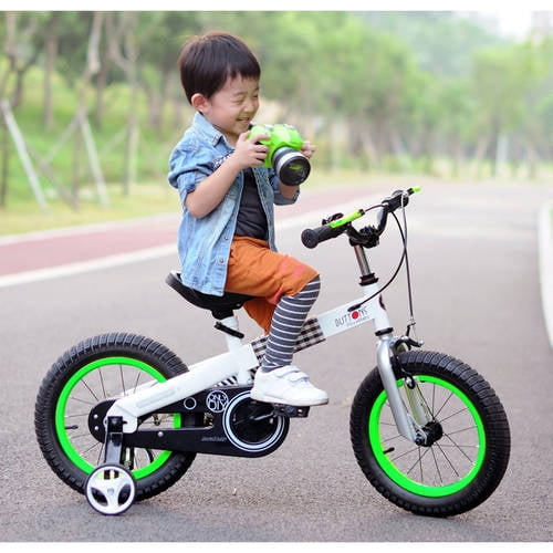 RoyalBaby Buttons 12-inch Kids Bicycle White and Green Color With Training Wheels - Image 11