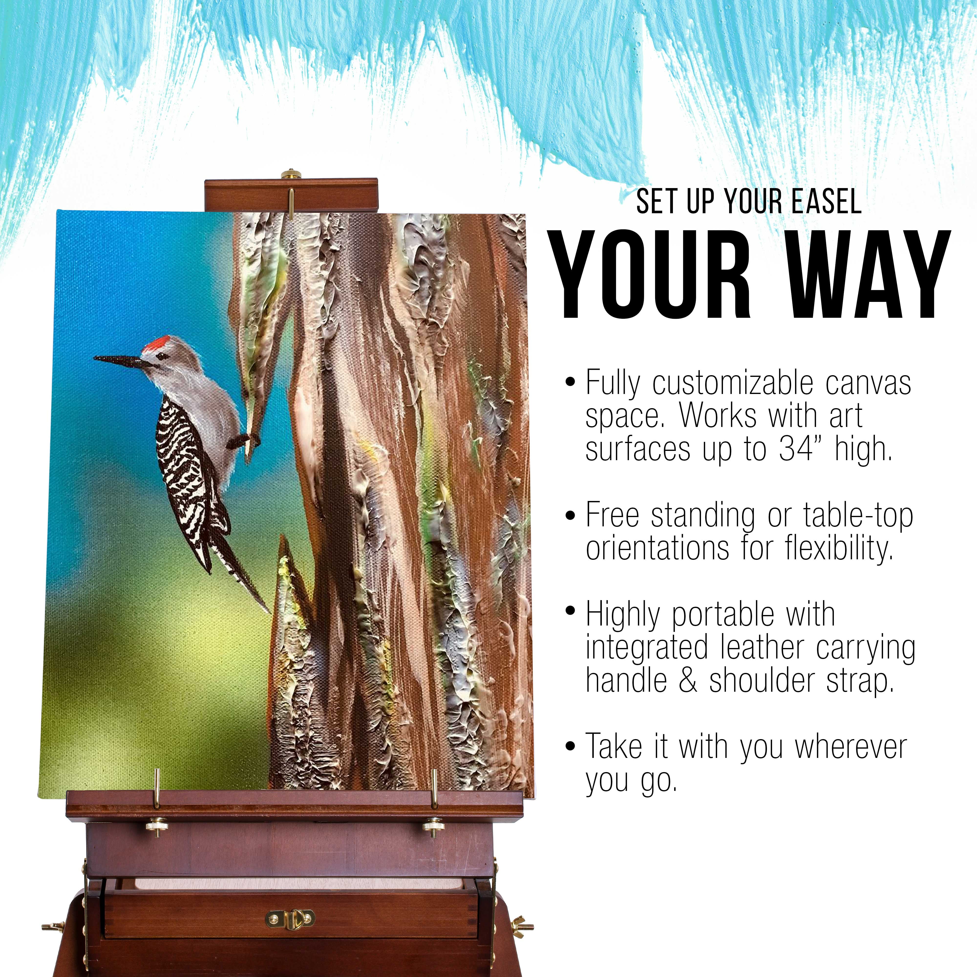 U.S. Art Supply Coronado Walnut Tripod Easel, Large Wooden French Style Field and Studio Sketchbox, Drawer, Beechwood - Image 4