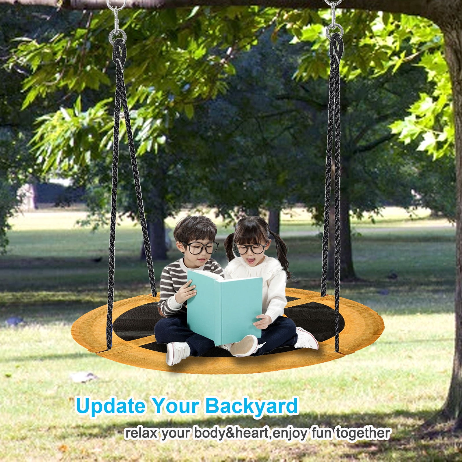 43" Saucer Tree Swing 700lbs Round Swing For Kids,Waterproof 360 Rotate, w/ 1 Swivel,2 Adjustable Ropes&2 Hanging Straps,Easy To Install,Outdoor Backyard Playground - Image 5